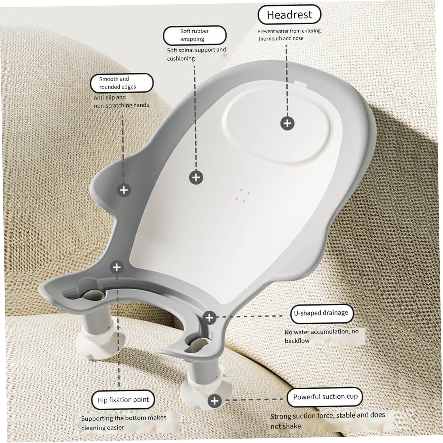 Baby Bathtub, Adjustable Soft Non Slip U Shaped Drainage Baby Bath Support With Suckers For Babies 0-12 Months Home Use