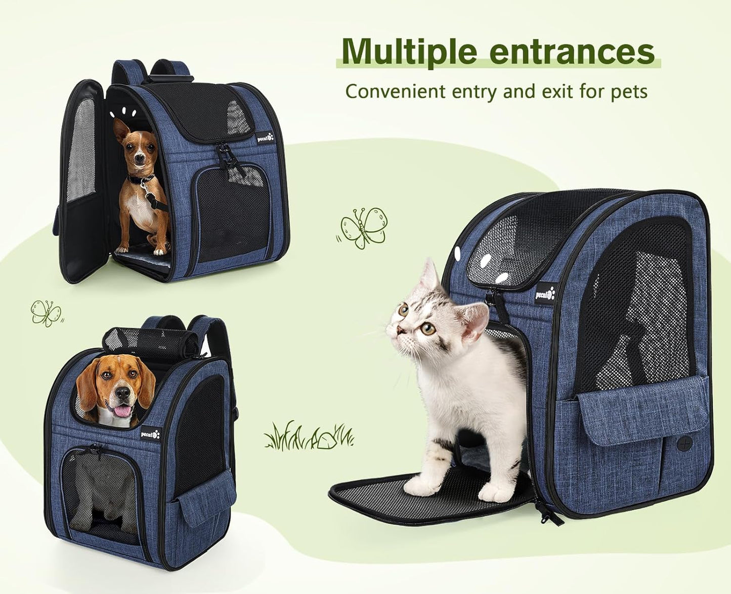 Pecute Pet Carrier Backpack, Dog Carrier Backpack Expandable with Breathable Mesh for Pets <6kg, Pet Backpack Carrier for Hiking Travel Camping Outdoor
