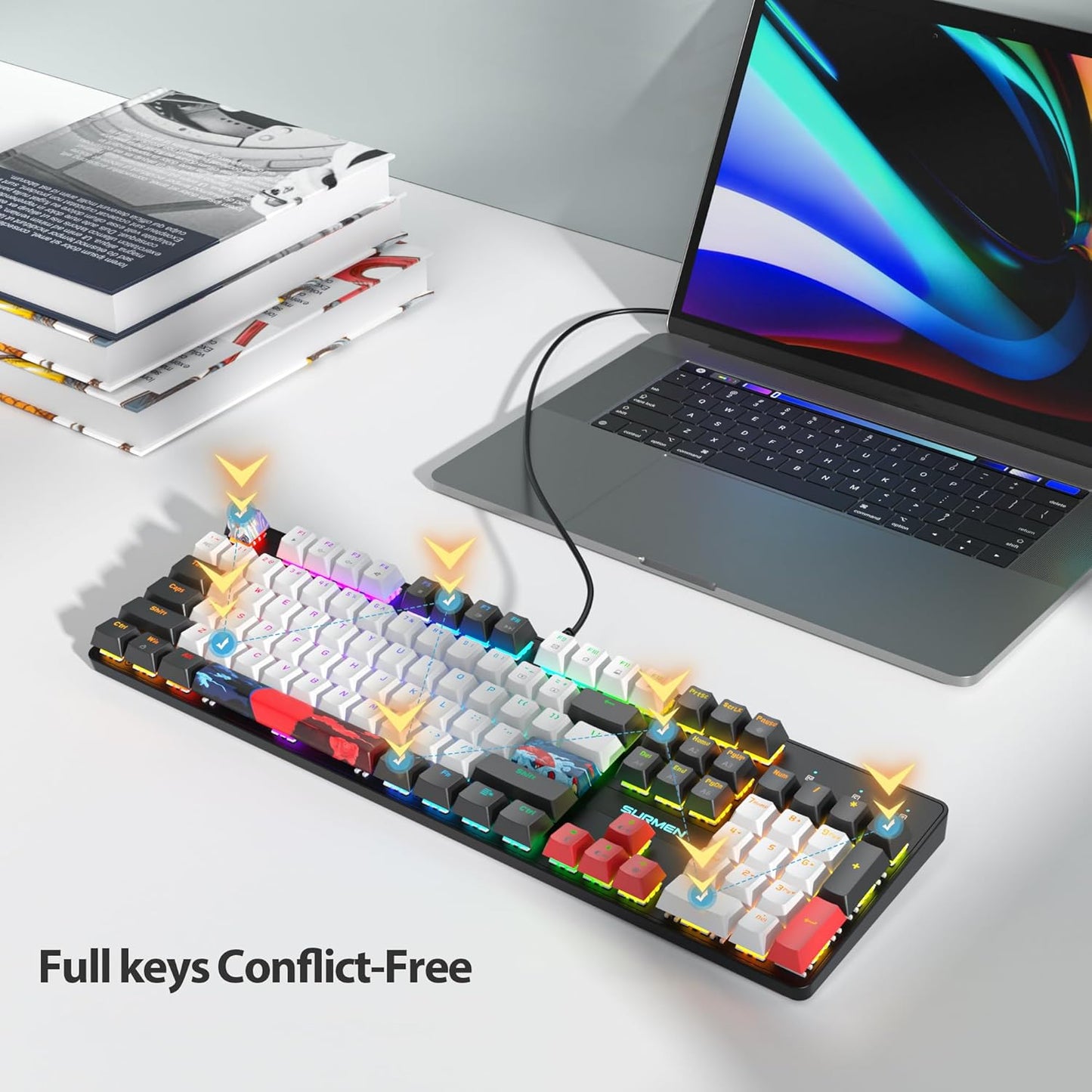 Fogruaden Full Size Mechanical Keyboard, Green Matcha Keyboard, Wired USB 104 Keys RGB Backlit Gaming Keyboard with Number Pad, Red Switches, NKRO Mechanical Keyboard for Windows Laptop PC Gamer
