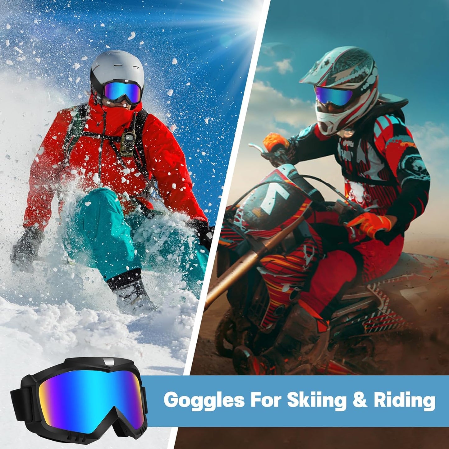 Lievermo Dirt Bike Goggles, Motorcycle Goggles 2 Pack ATV Goggles Riding Goggles Ski Goggles Windproof Glasses Racing Goggles