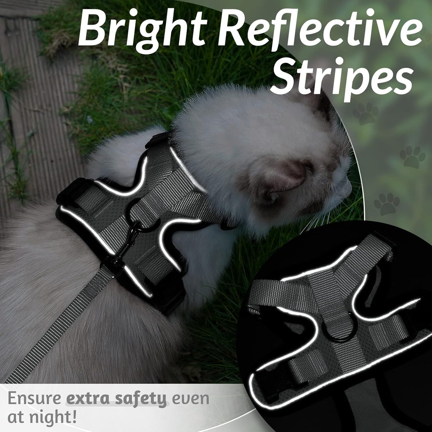 rabbitgoo Cat Harness and Leash for Walking, Escape Proof Soft Adjustable Vest Harnesses for Small Medium Cats, Easy Control Breathable Reflective Strips Jacket, XS, Black