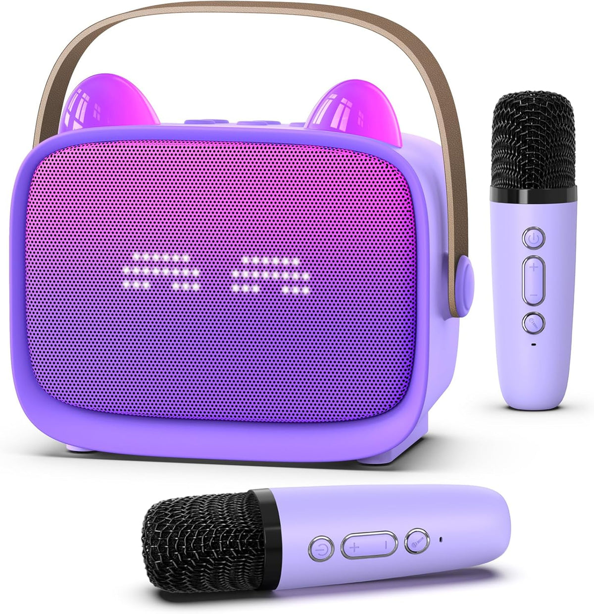 Portable Mini Karaoke Machine for Kids and Families – Bluetooth Speaker with 2 Wireless Microphones, LED Light Show, Voice Changer, Echo Effects, Battery-Powered, Home, Travel, and Party Entertainment - PuriLite