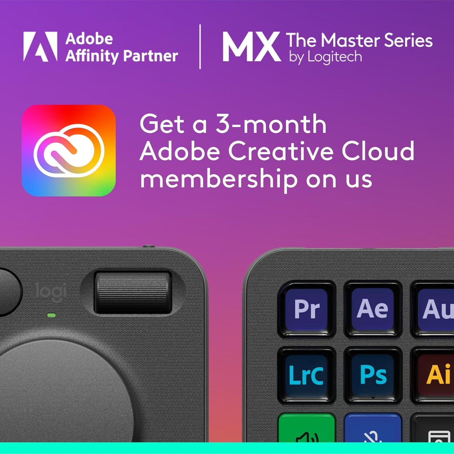 Logitech MX Creative Console - 9 Customizable LCD Keys, Control Dial for Graphic Design, Video Editing, Control Adobe, Zoom, Spotify and More - Graphite, with 3-Month Adobe Creative Cloud Membership