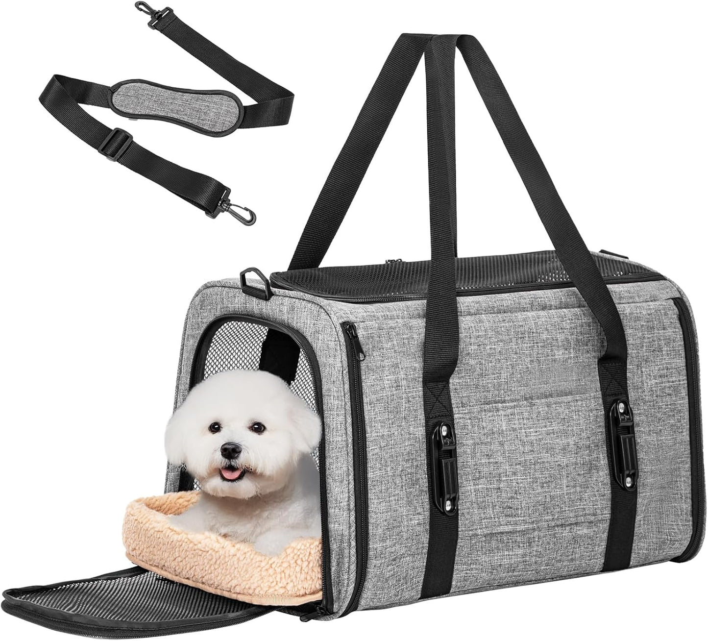 Petsfit Pet Carrier Airline Approved, Soft-Sided Cat Carrier with Patented Car Buckle, Lightweight and Collapsible with Adjustable Shoulder Strap, Soft Cushion,Green
