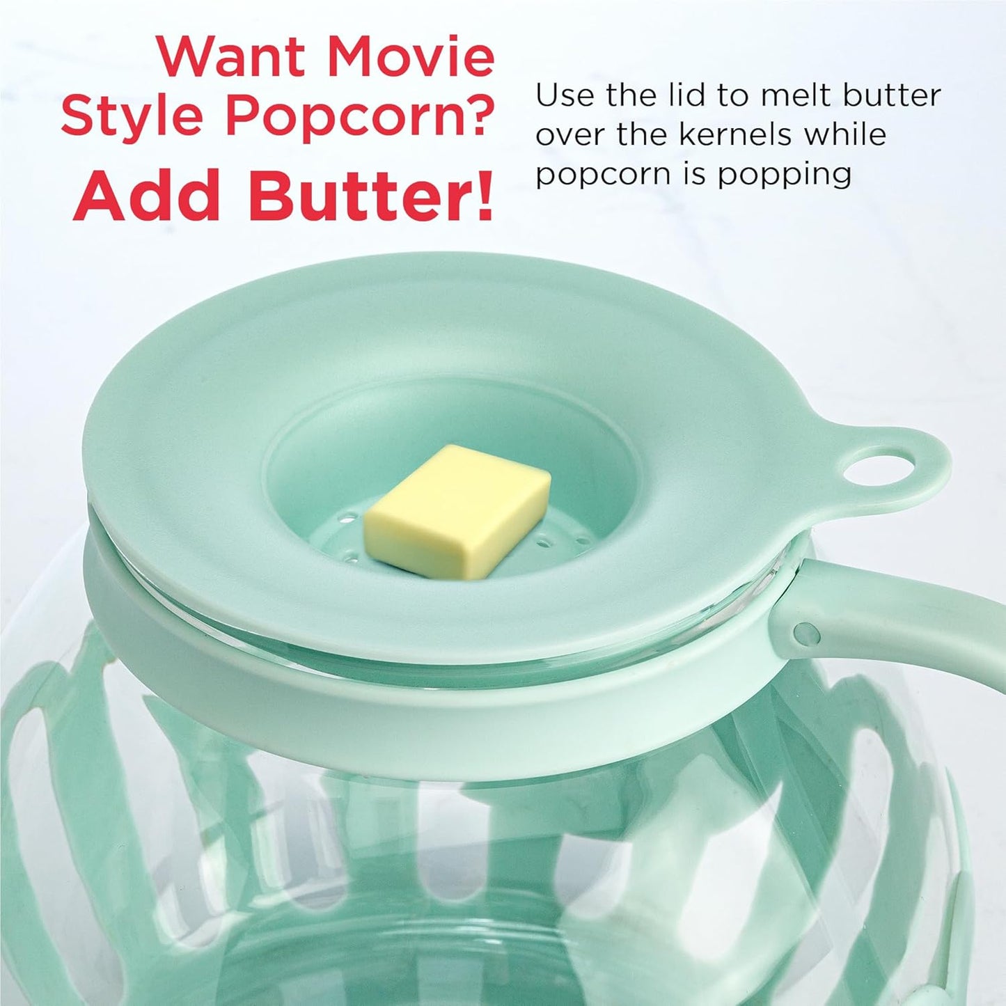 Ecolution Patented Micro-Pop Microwave Popcorn Popper with Temperature Safe Glass, 3-in-1 Lid Measures Kernels and Melts Butter, Made Without BPA, Dishwasher Safe, 3-Quart, Aqua - PuriLite