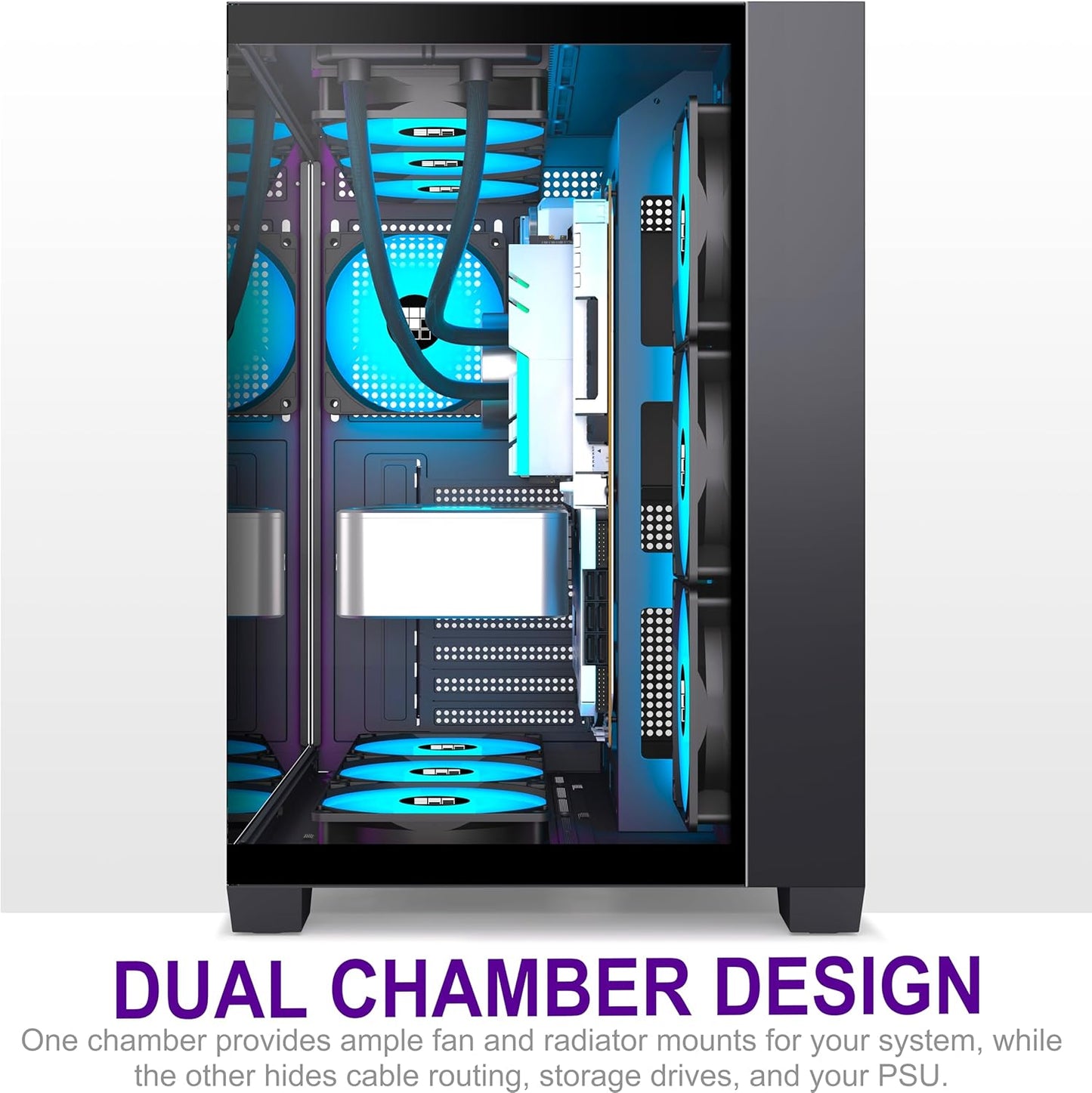 FOIFKIN F600 PC Case - Pre-Installed 7 PWM ARGB Fan, ATX Mid-Tower Gaming PC Case, 270° Panoramic Glass with Type-C, FOIFKIN (Black, F600)