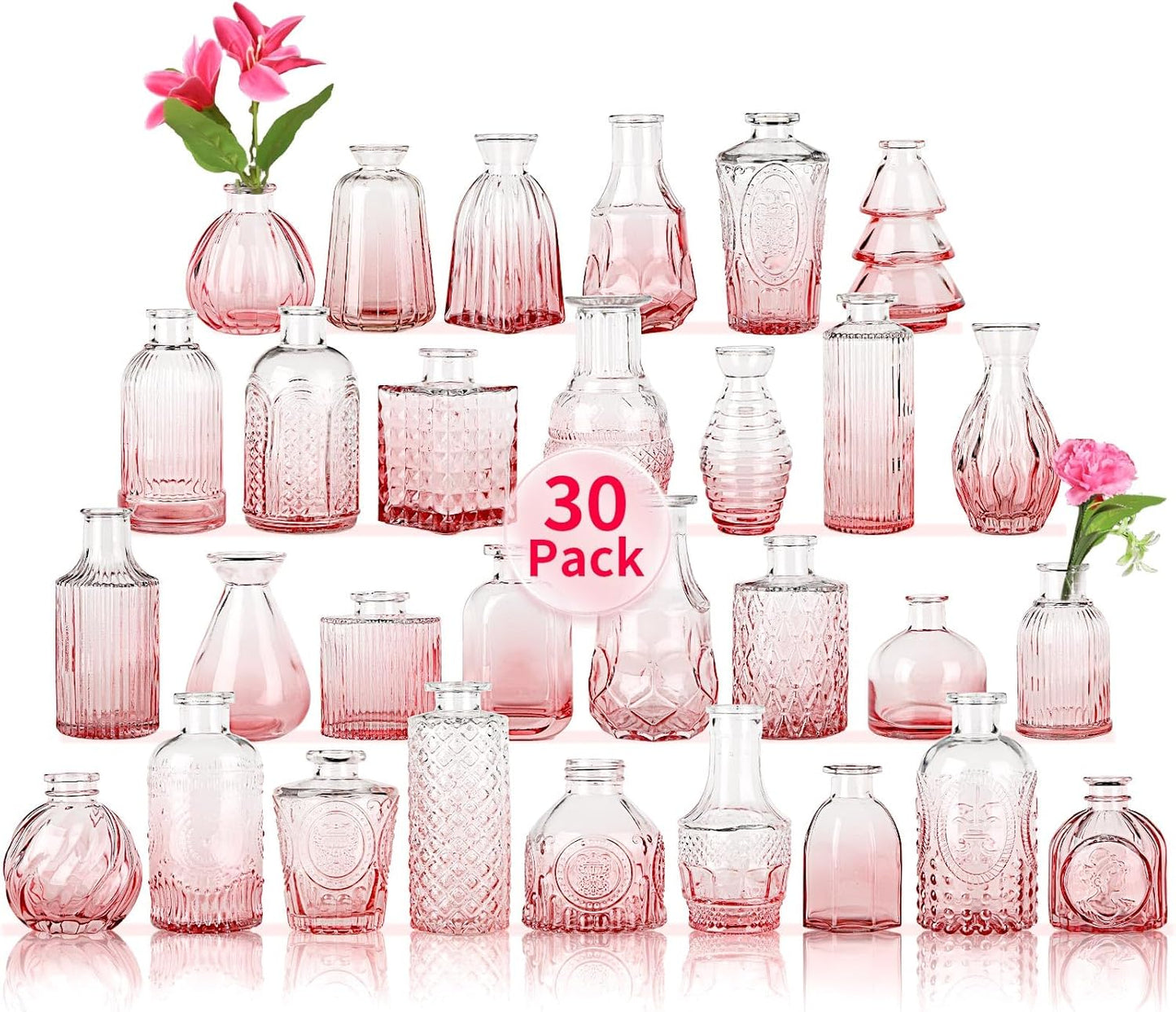 30 Pcs Mini Bud Vases As Wedding Centerpieces for Tables,Clear Bud Vases for Flowers,Small Flower Vases Suitable for Birthday Party,Anniversary,Wedding Reception,Baby Shower