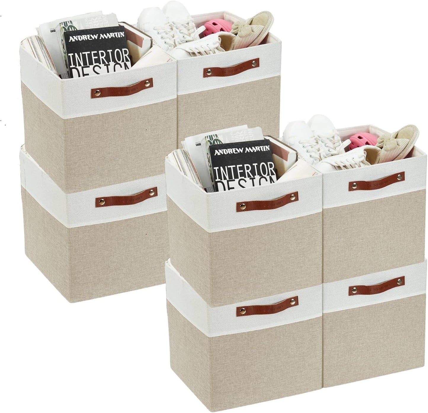 DECOMOMO Fabric Cube Storage Bin - Storage Baskets for Shelves, Kallax (Grey & White, 13 inch Cube) - 4 Pack