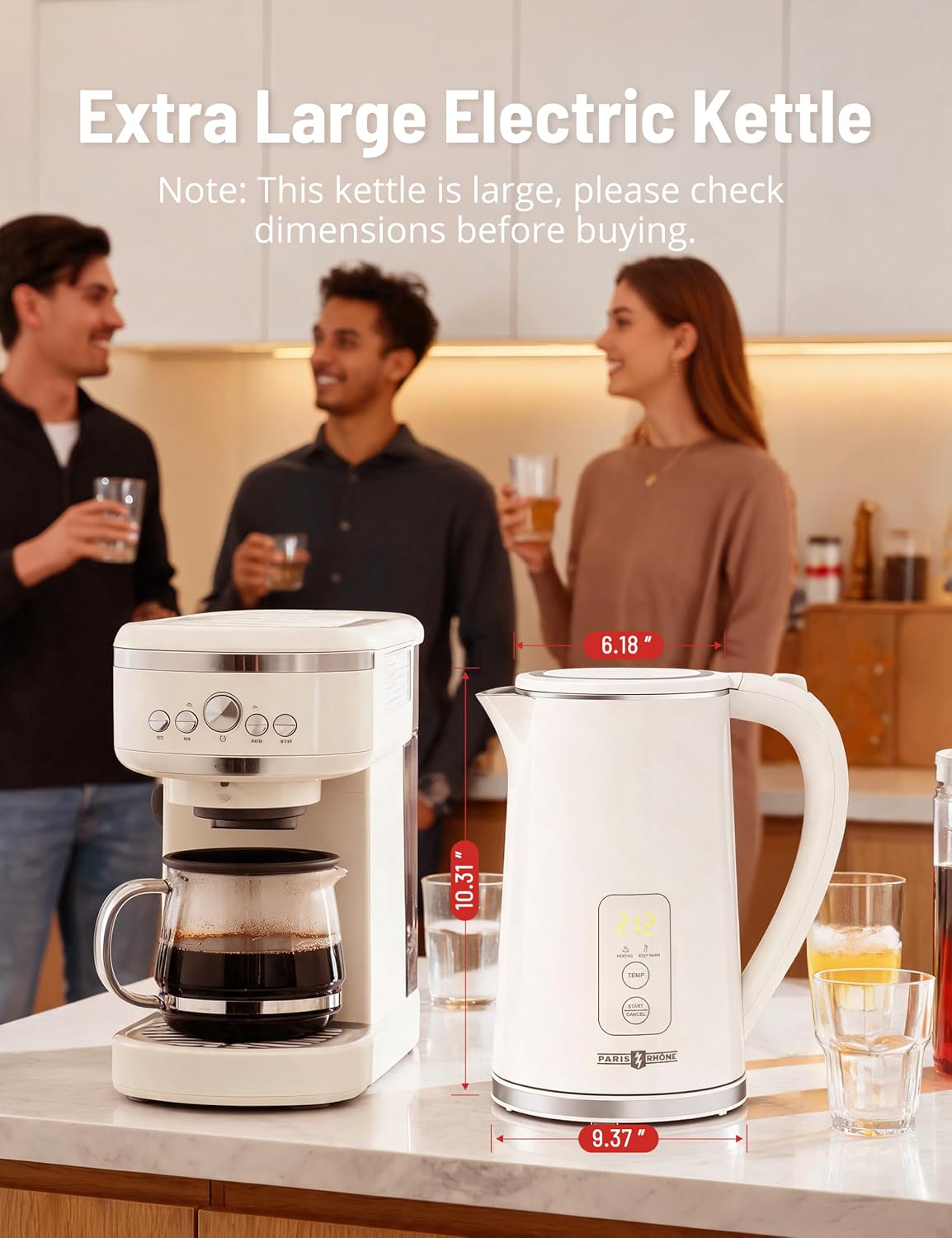Electric Kettle, 1.7L Capacity 6 Temperature Settings Cordless Water Heater
