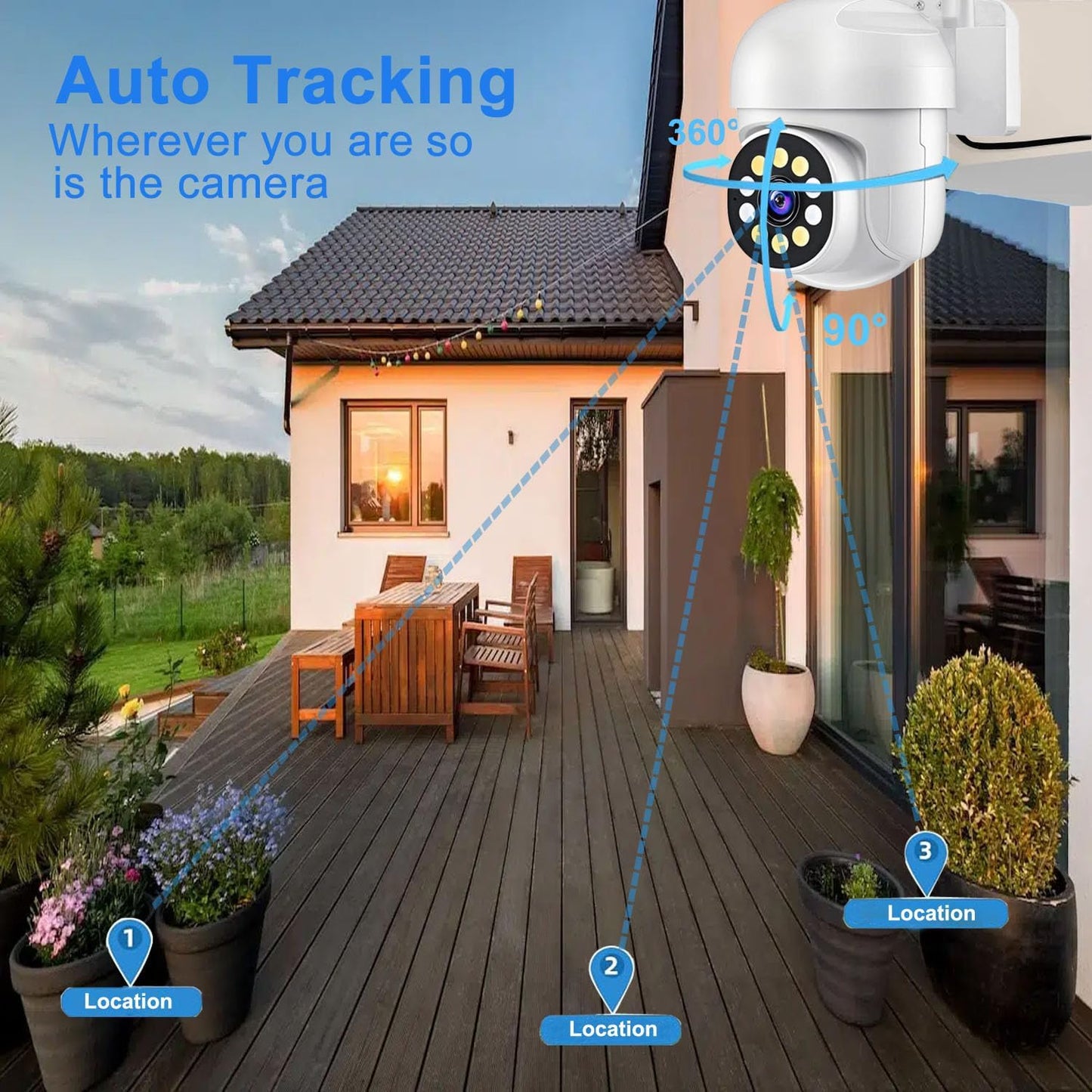 2K HD Security Camera Outdoor with 360° Pan-Tilt Motion Tracking, Home Camera Surveillance Exterieur, Wireless 2.4G WiFi Wired Security Camera, Full Color Night Vision, 2-Way Audio, Waterproof