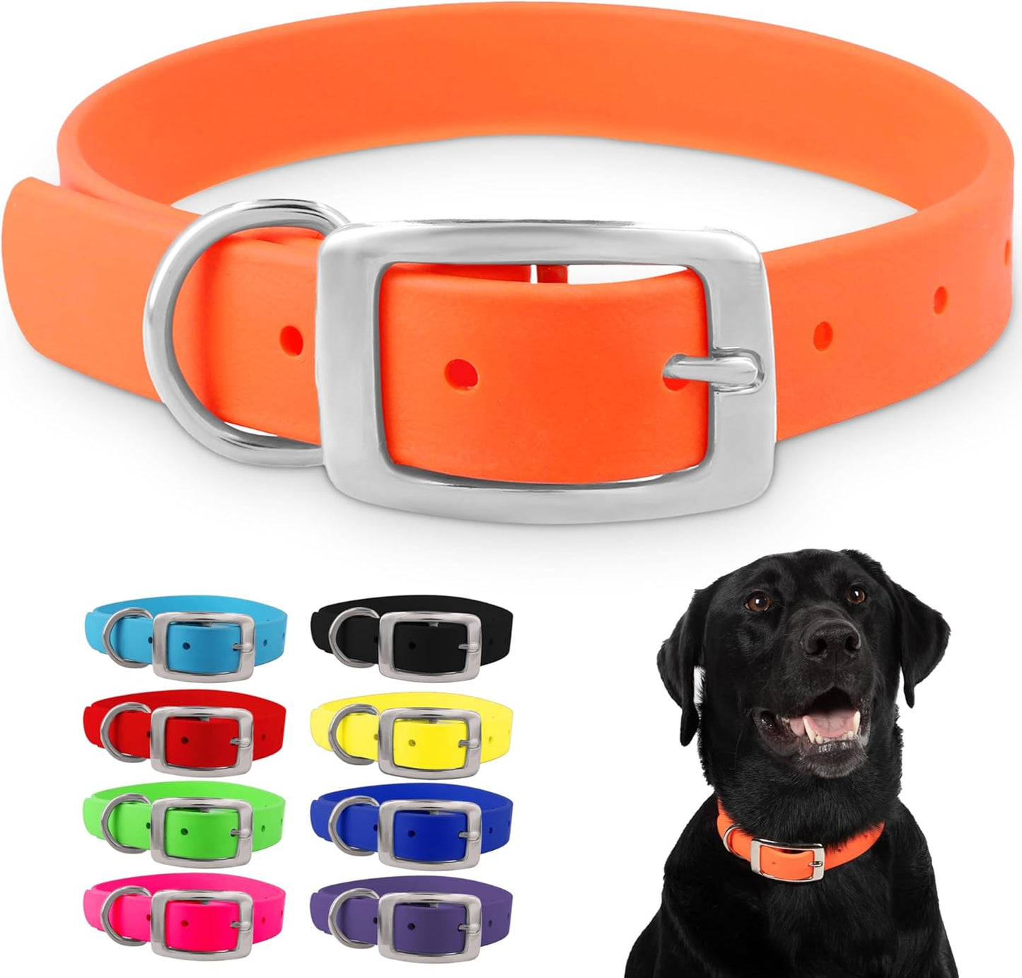 Regal Dog Products Medium Yellow Waterproof Dog Collar with Heavy Duty Double Buckle & D Ring | Vinyl Coated, Custom Fit, Adjustable Biothane Dog Collar | Chew Resistant Waterproof Collar for Dogs