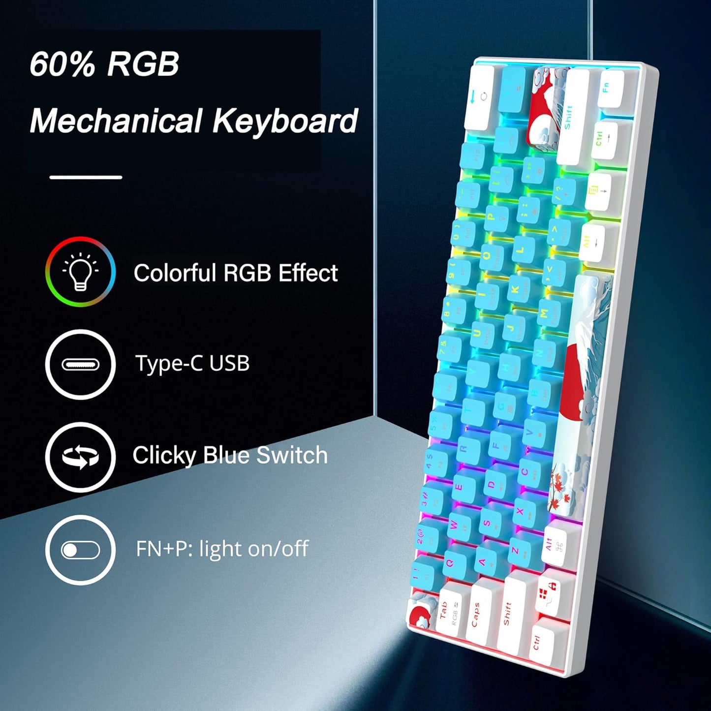 Fogruaden Full Size Mechanical Keyboard, Green Matcha Keyboard, Wired USB 104 Keys RGB Backlit Gaming Keyboard with Number Pad, Red Switches, NKRO Mechanical Keyboard for Windows Laptop PC Gamer