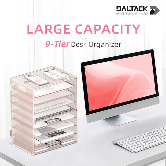 9-Tier Mesh Paper Letter Tray Desk Organizer with Handles – Adjustable Metal File Organizer for Office, Home, and School Use