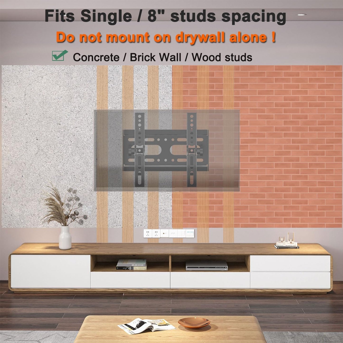 SJBRWN Tilt TV Wall Mount for Most 14-42 Inch Flat Curved Screen TVs Monior, Up Down 15° Support TV Mural, Fits 24 32 40" Max VESA 200x200mm Holds up to 55lbs, Low Profile Small Wall Mount TV Bracket