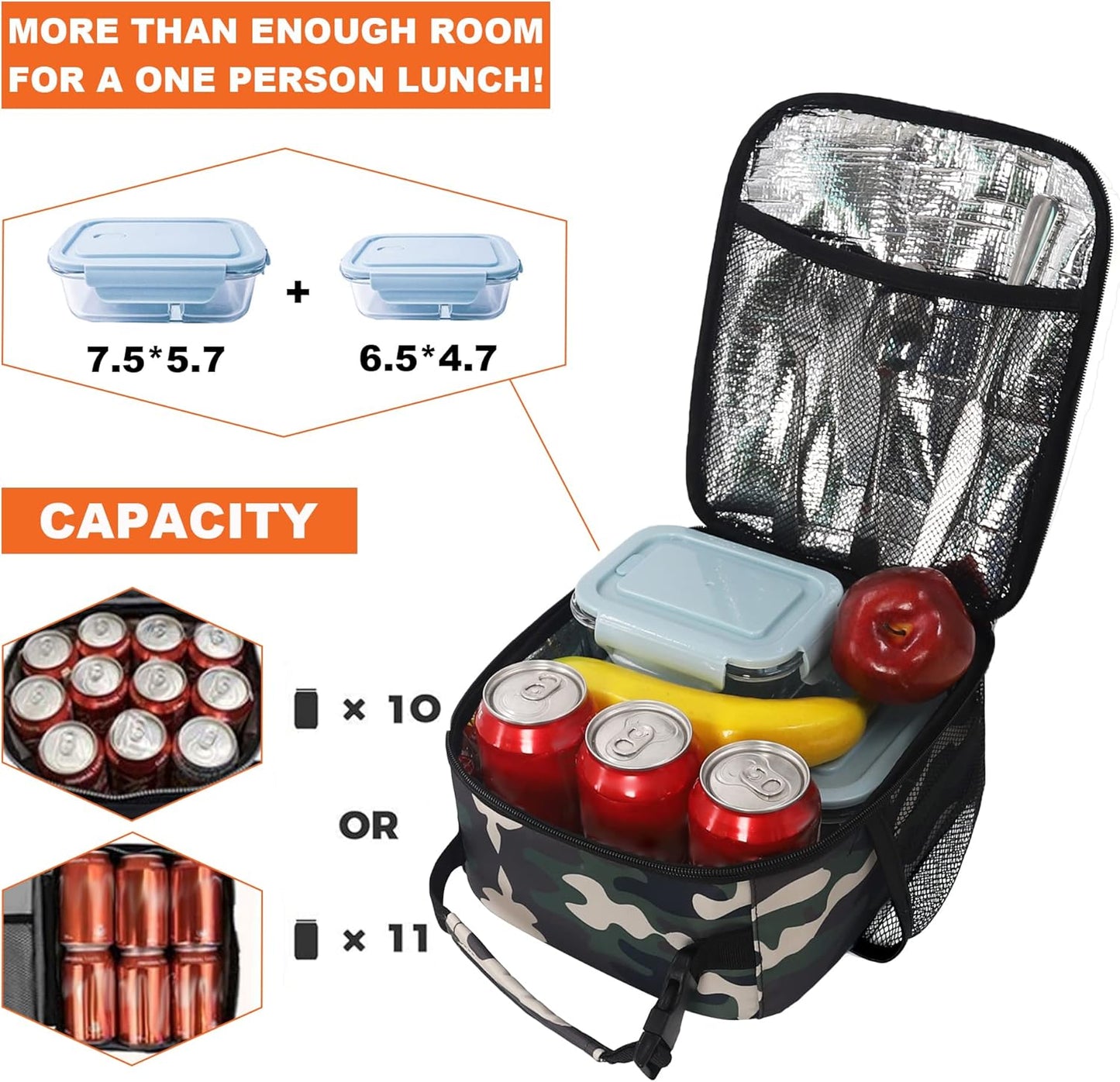 Lunch Box for Men Women Adults Small Lunch Bag for Office Work Picnic - Reusable Portable Lunchbox, Black