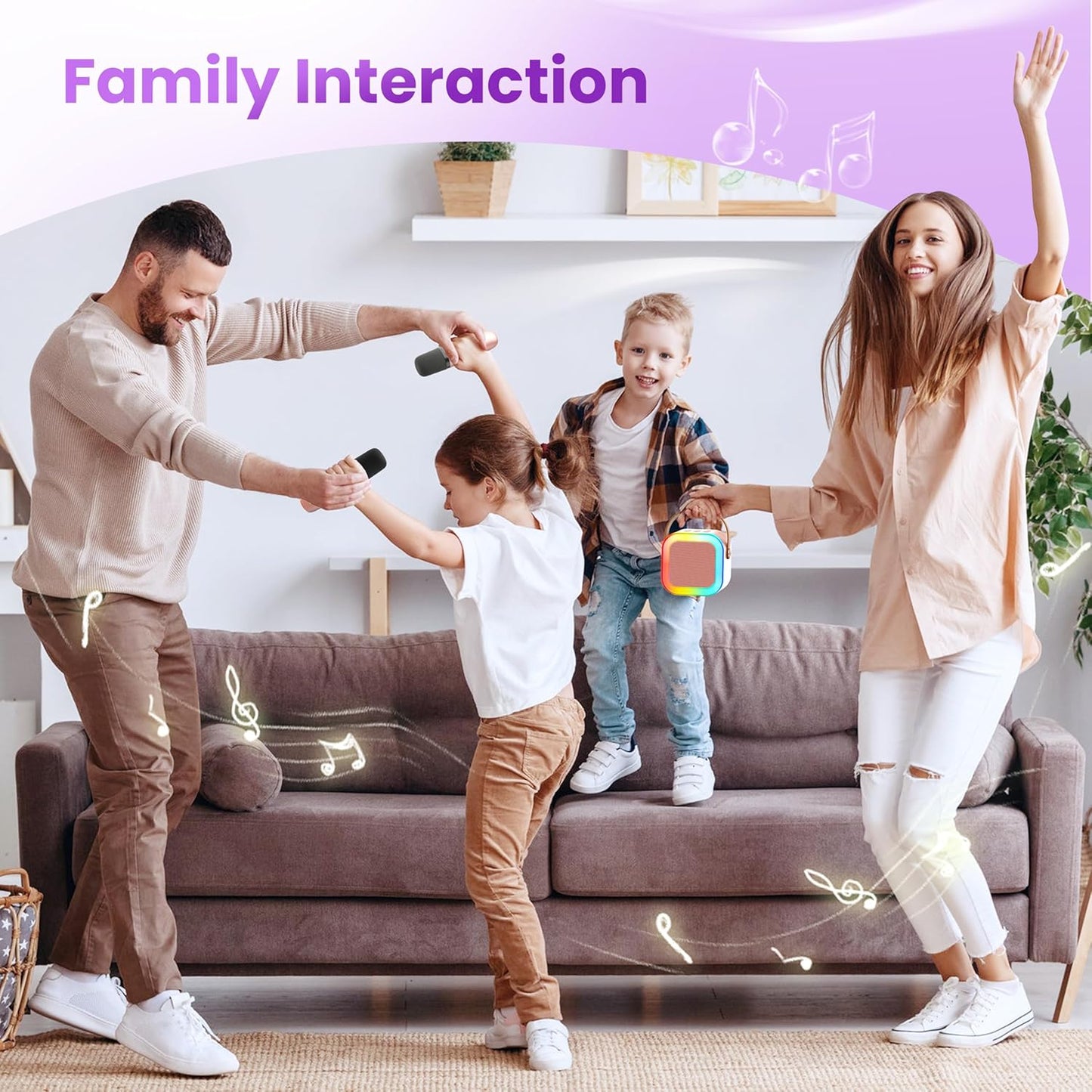 Karaoke Machine for Kids Adults, Portable Bluetooth Mini Karaoke Microphone Singing Speaker Karaoke Player with 2 Wireless Mic Toys for All Smartphones,Birthday, Family,Home Party (Purple)