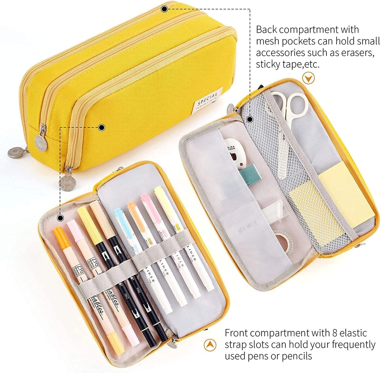 Big Capacity Pencil Case, OLIYuMi 3 Compartment Pencil Pouch Pencil Bag Storage Box Stationery Organizer Makeup Bag with Zipper Closure for Student Office College Boys and Girls (Pink)