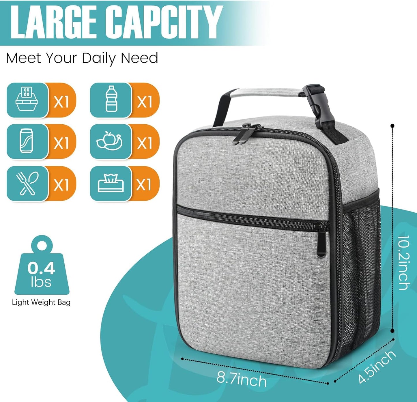 Lunch Bag for Men/Women, Reusable Lunch Box for Adult, Small Insulated Lunch Box, Lunch Tote Bag for Office, Work, Picnic
