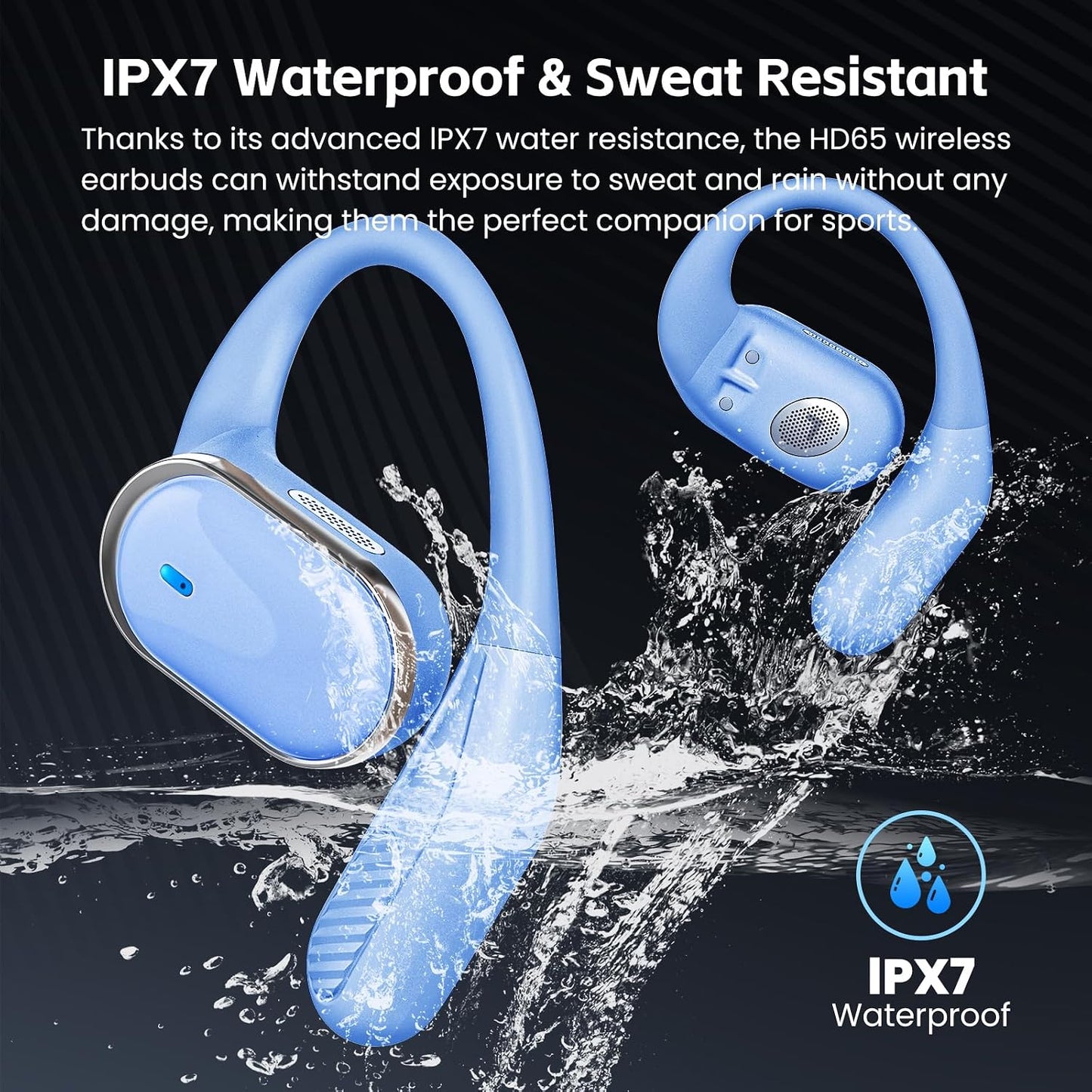 Open Ear Wireless Earbuds Bluetooth Headphones, 80H Playtime Stereo Ear Buds with ENC Noise Cancelling, Fast Charging, IPX7 Waterproof Sports Earphones with Earhook for Running/Workouts (Purple Blue)