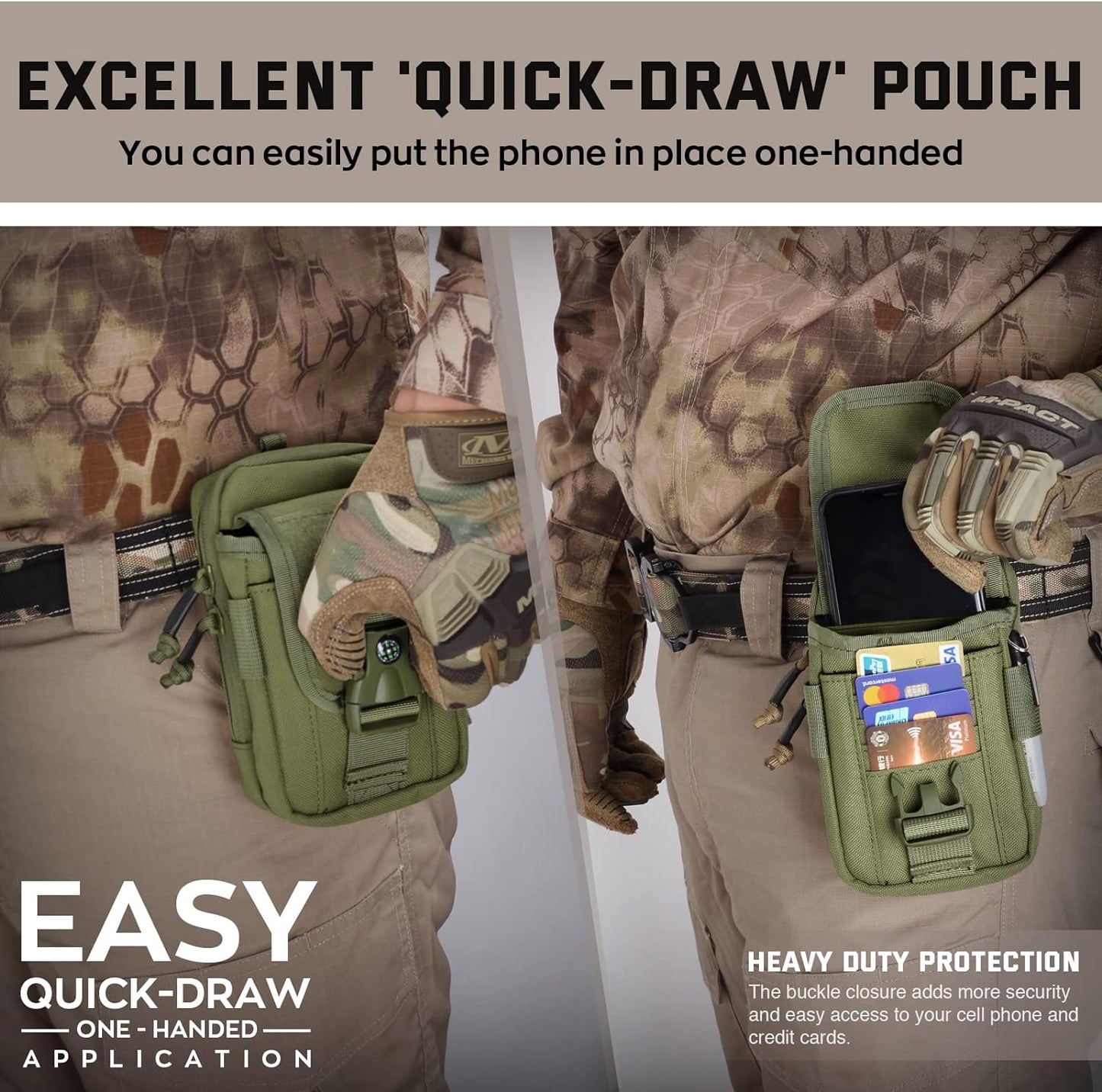 WYNEX Tactical Compass Phone Pouch, Large Molle Smartphone Holster Case Double Capacity Small Utility EDC Pouch with Compass Buckle and Carabiner