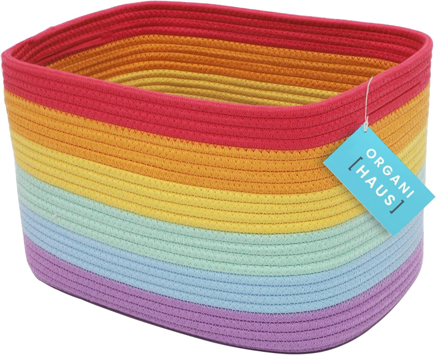 OrganiHaus Soft Woven Baskets for Storage Organization Set of 3, Cotton Rope Nursery Storage Baskets for Shelves, Square Book Bins, Bathroom Towel Hamper, Dog Toy Bins, Panier Rangement - Light Honey