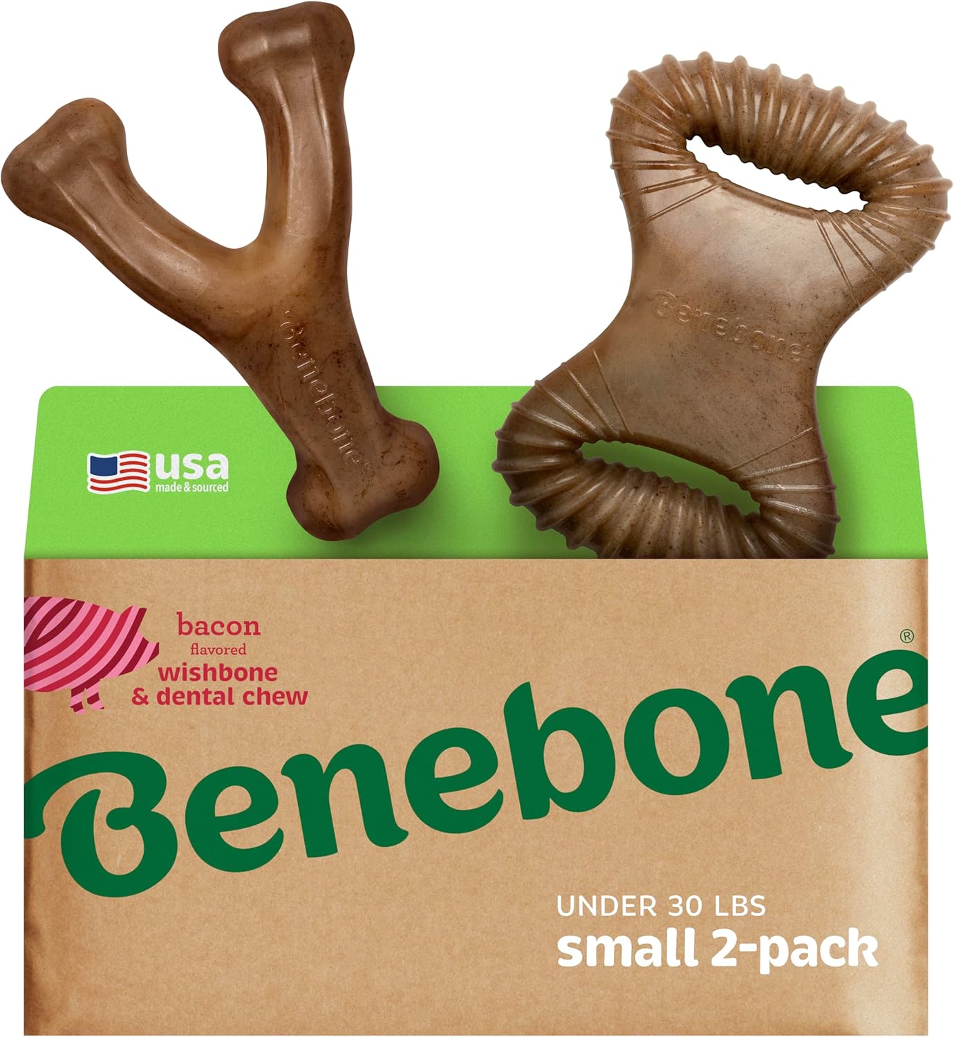 Benebone 4-Pack Durable Dog Chew Toys for Aggressive Chewers, Real Flavors, Made in USA, Medium
