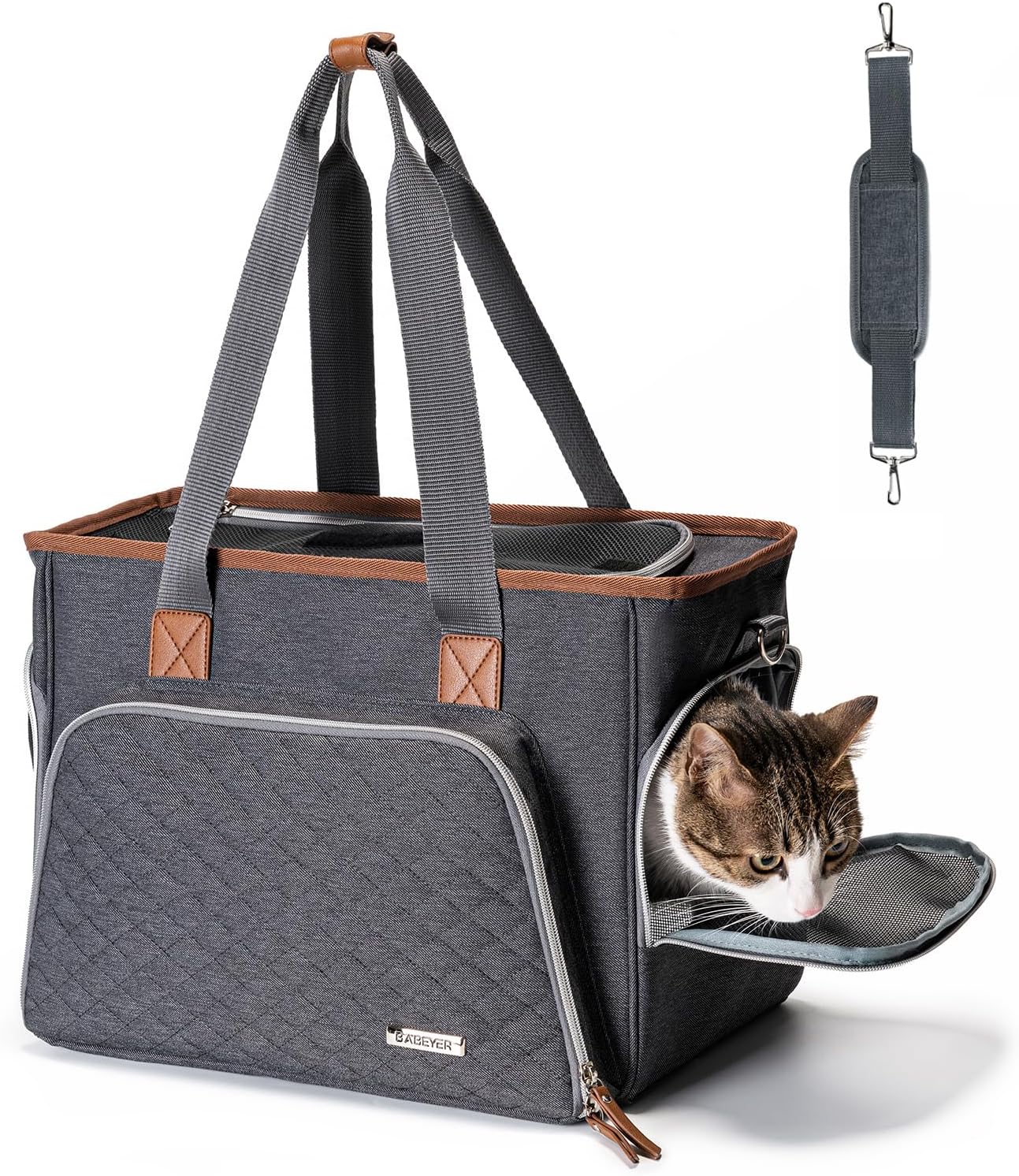 BABEYER Cat Purse Carrier, Puppy Purse Carrier, TSA Airline-Approved Pet Carrier for Small Dogs and Cats Under 12lbs for Travel, Outdoor, Vet Visits-Grey