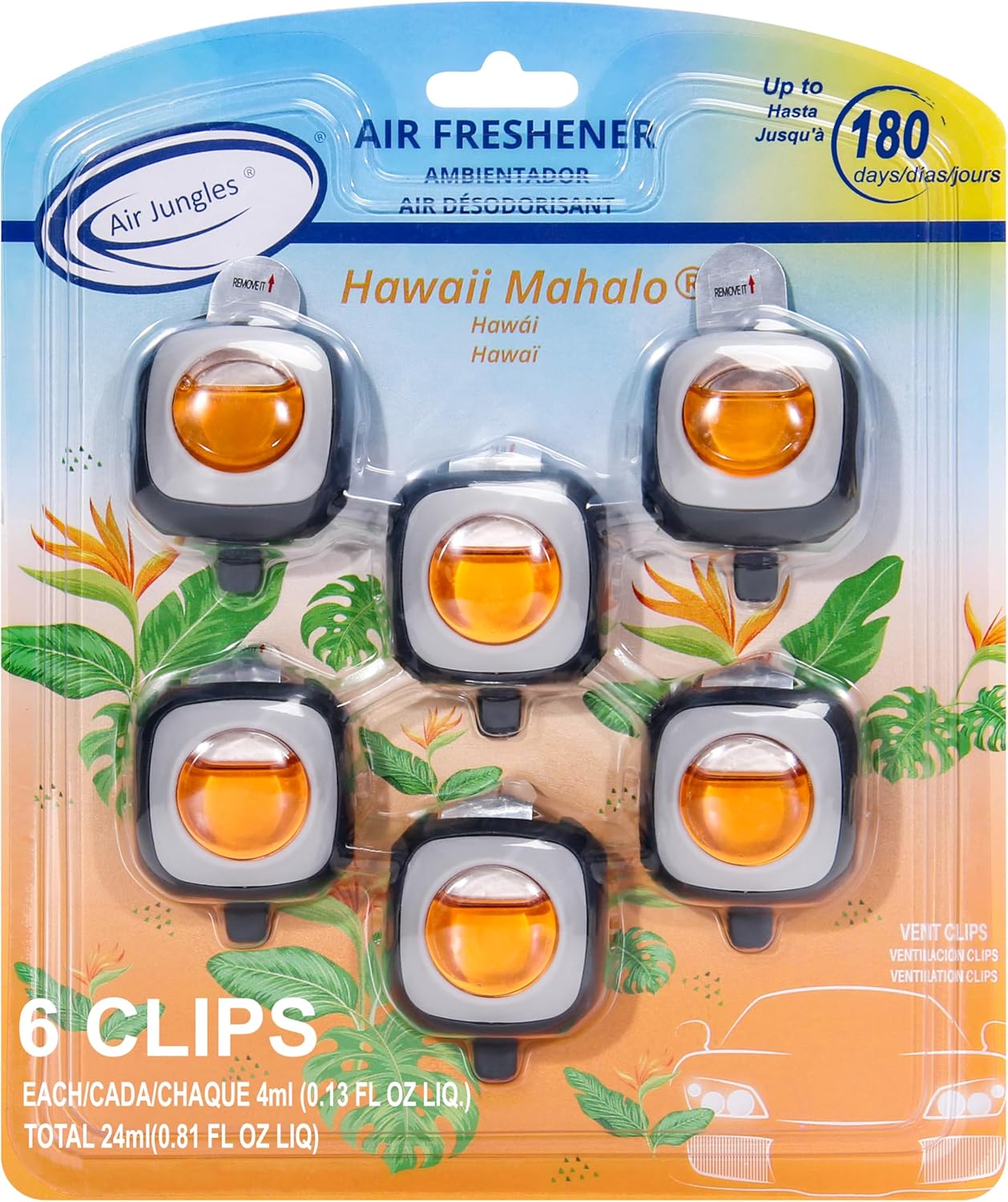 Air Jungles New Car Scent Car Air Freshener Clip, 6 Car Freshener Vent Clips, 4ml Each, Long Lasting Air Freshener for Car, Up to 180 Days Car Refresher Odor Eliminator