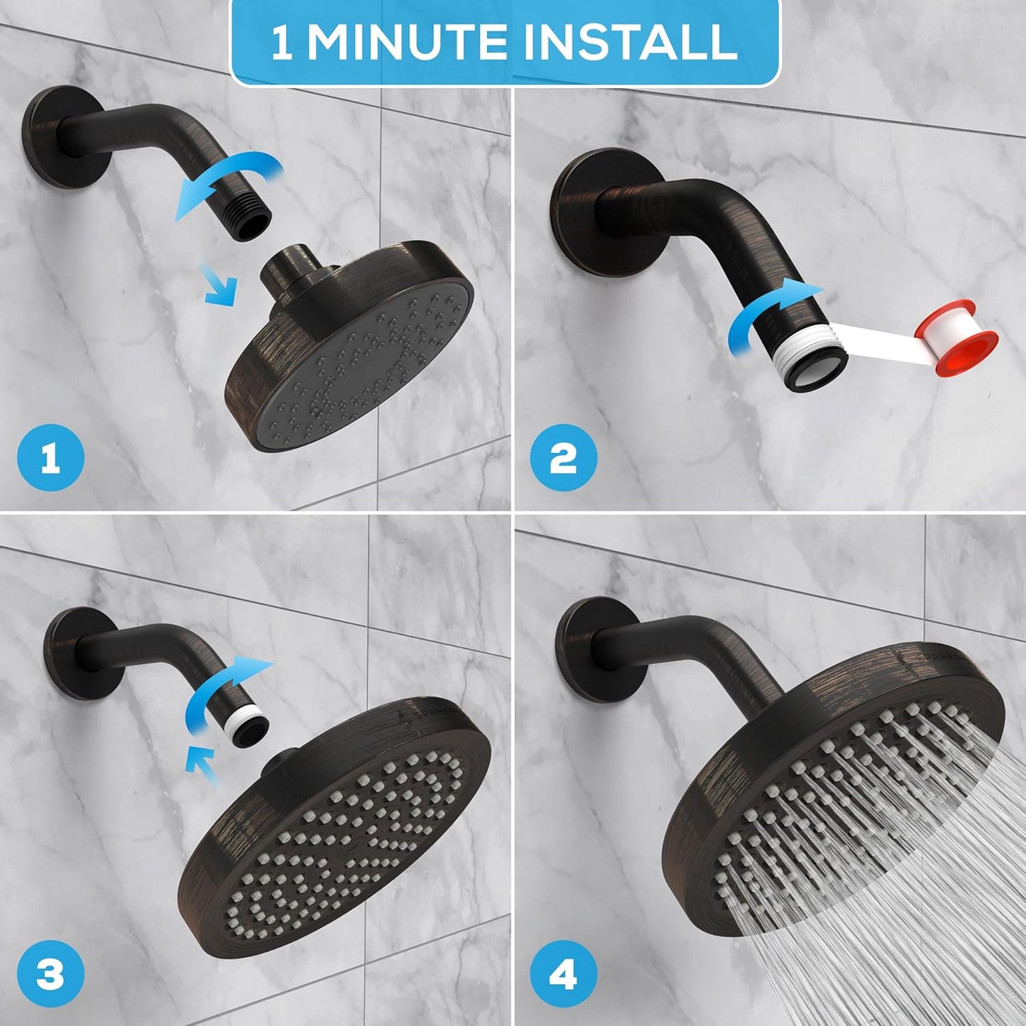 SparkPod Shower Head - High Pressure Rain - Premium Quality Luxury Design - 1-Min Install - Easy Clean Adjustable Replacement for Your Bathroom Shower Heads (Luxury Polished Chrome, 6 Inch Round)
