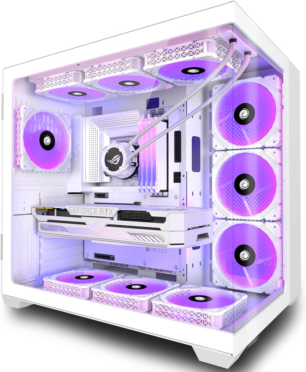 KEDIERS ATX PC Case,6 PWM ARGB Fans Pre-Installed,360MM RAD Support,Gaming 270° Full View Tempered Glass Mid Tower Pure White ATX Computer Case,C690