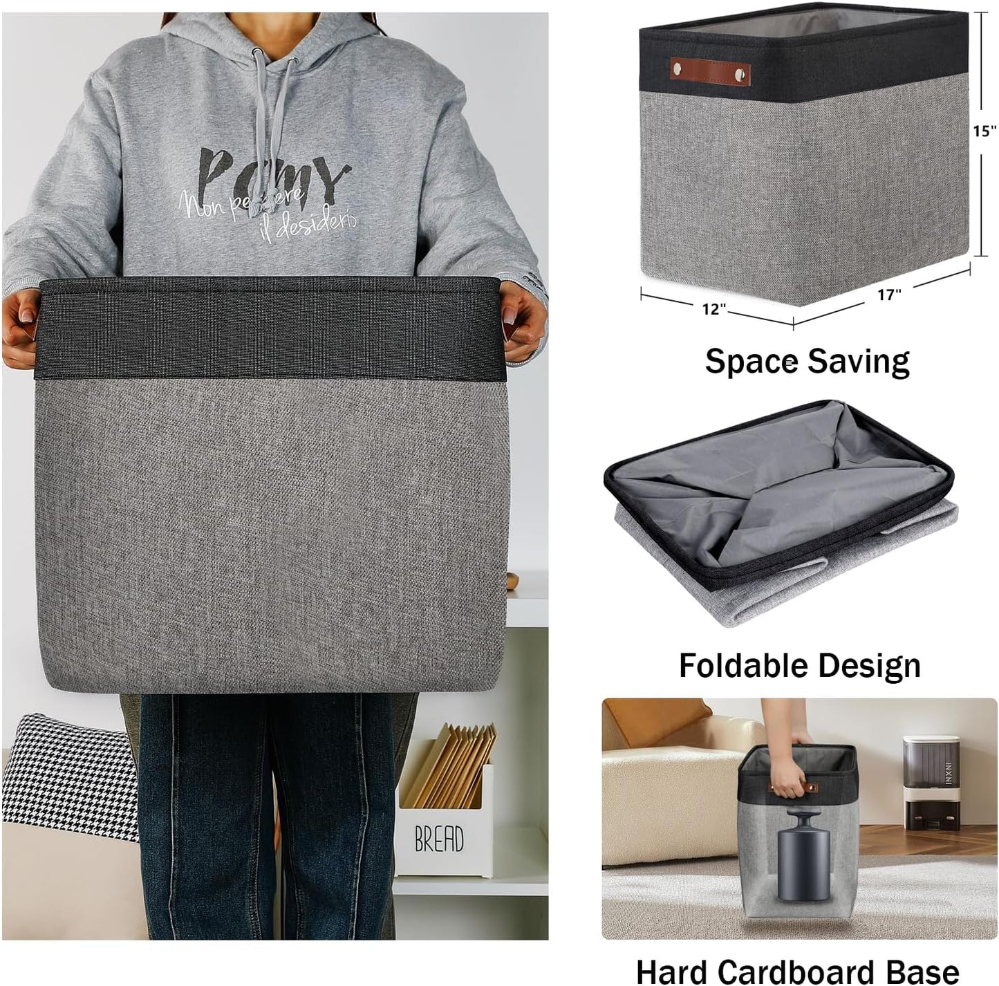 DULLEMELO Storage Baskets for Shelves, Fabric Collapsible Rectangular Storage Bins for Shelves, Closets, Nursery, Home, Office, Empty Gift Baskets (White&Teal)