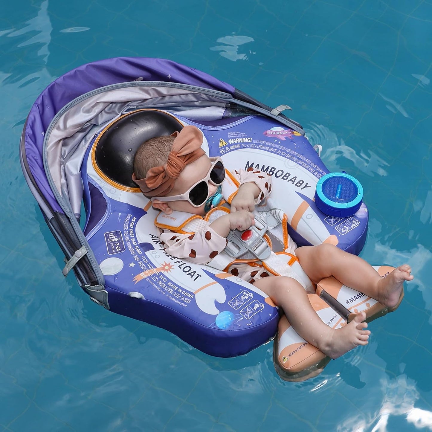 Mambobaby Baby Swim Float with Canopy, Non-Inflatable Solid Baby Float, Upgrade Soft Skin-Friendly Material Infant Swim Float