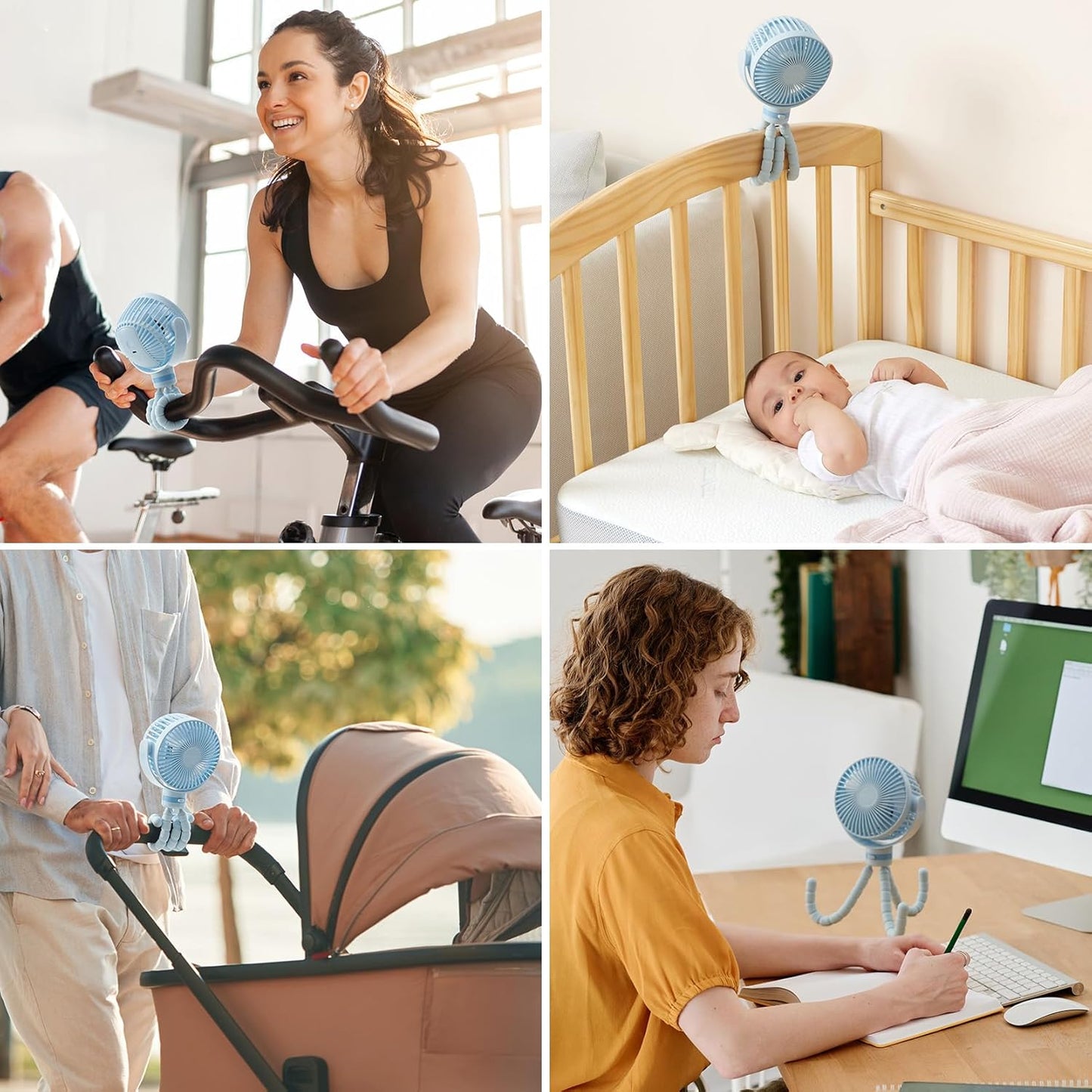 Momcozy Portable Stroller Fan, 27H Ultra-long Battery Life, Detachable 4 Speed 360°Rotate, LED Night Light with 2 Modes, USB Rechargeable and Handheld Cooling Fan for Travel, Car Seat