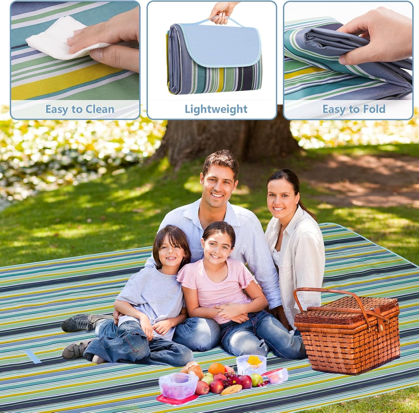 Habaylin Picnic Blanket Large, 79"X79" Waterproof Extra Large Beach Blanket, Foldable Picnic Blanket for Hiking, Party, Camping on Grass Sandproof Handy Picnic Mat
