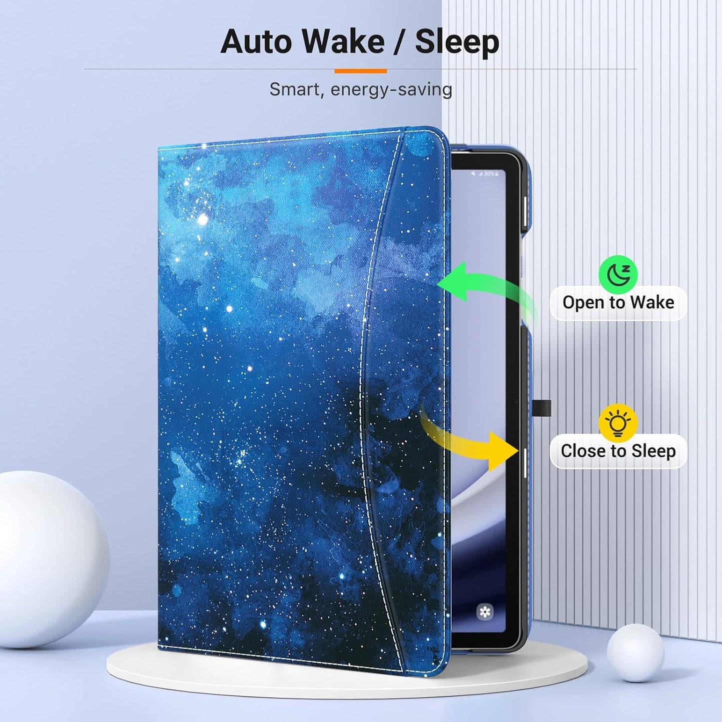 MoKo Case for Samsung Galaxy Tab A9 Plus 11" 2023 (SM-X210/SM-X216/SM-X218), PU Leather Multi-Angle Viewing Folding Stand Cover Case with Hand Strap, Front Pocket, Auto Wake/Sleep, Denim Blue & Brown