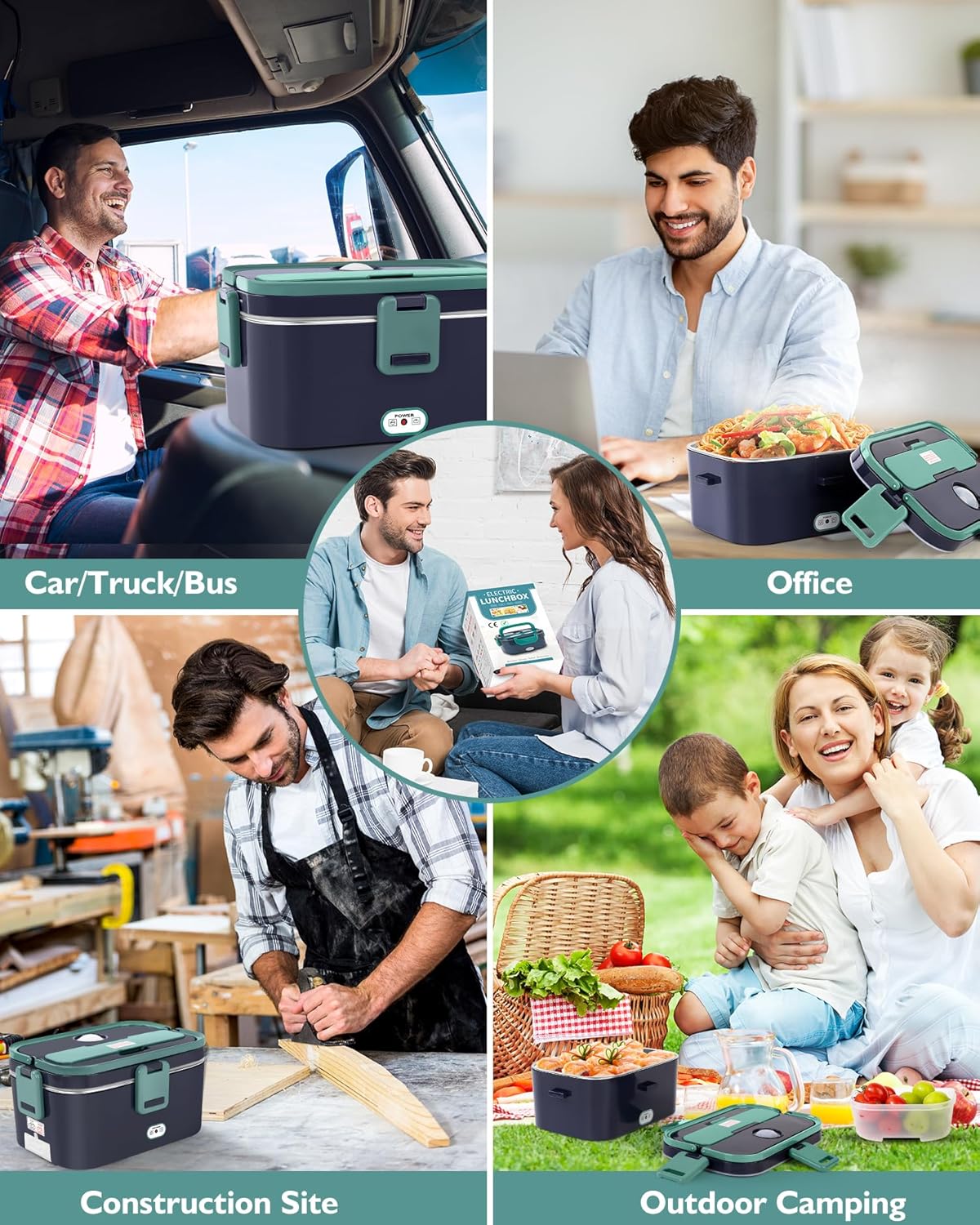 Eocolz Electric Lunch Box Food Heater, 100W - 1.8L Stainless Steel Container 12V/24V/110-230V Portable Food Warmer Lunch Box for Car/Truck/Home, 3 in 1 Lunch Boxes with Spork & Insulated Carry Bag