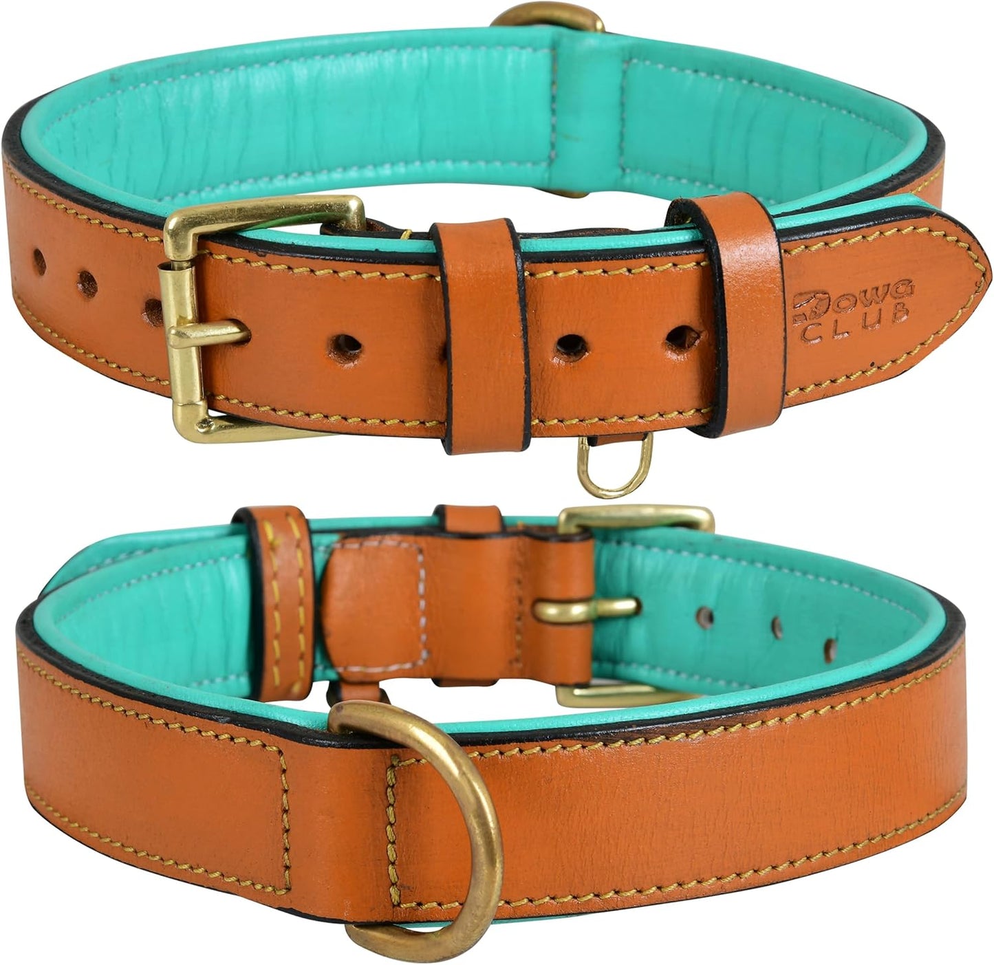 DowgClub | Genuine Leather Dog Collar | Full Grain, Heavy Duty | Comfortable, Strong | Best for Pups, Small, Medium & Large Breeds | Pink, Brown, Black, Tan