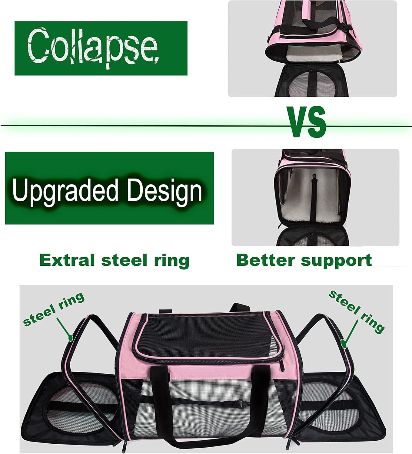 NextFri Soft Sided Carrier for Cats Dogs,TSA Airline Approved Collapsible Travel Pet Carrier (Magenta, Medium)