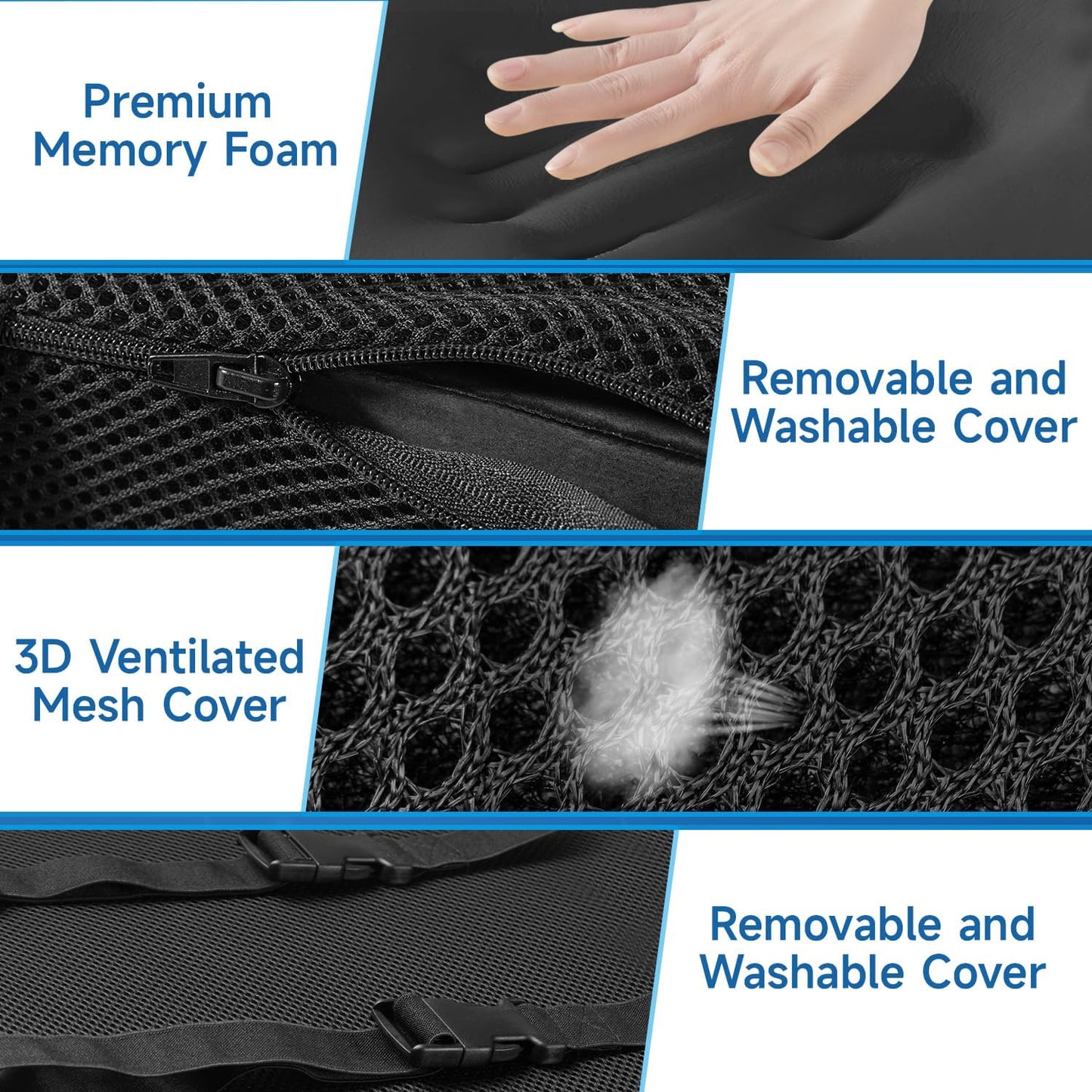 Lumbar Support Pillow for Office Chair Car Memory Foam Back Cushion Back Pain Relief Improve Posture Large Back Pillow for Computer, Gaming Chair, Recliner with Mesh Cover Double Adjustable Straps