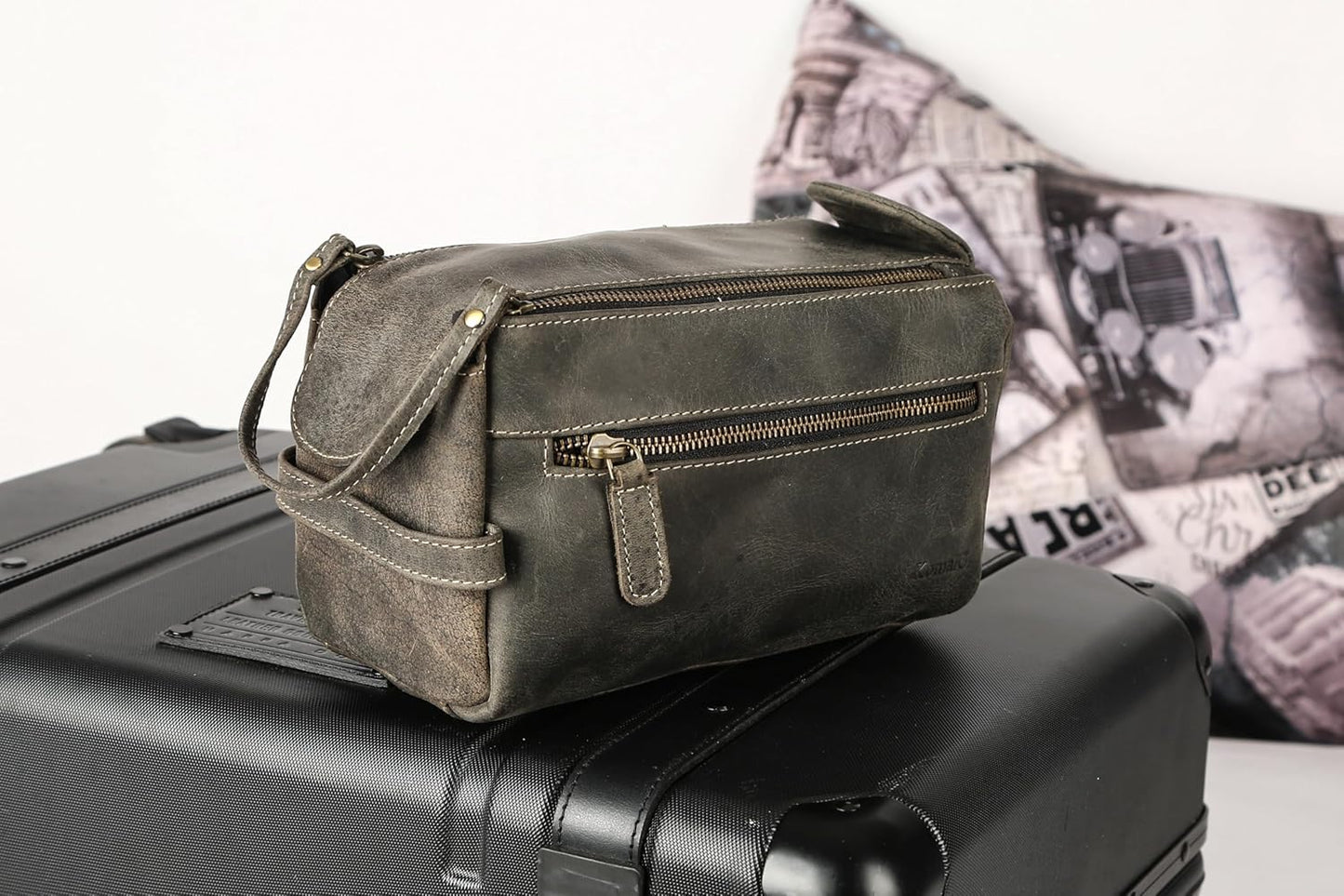 Premium Buffalo Leather Unisex Toiletry Bag Travel Dopp Kit Shaving kit (Distressed Tan)