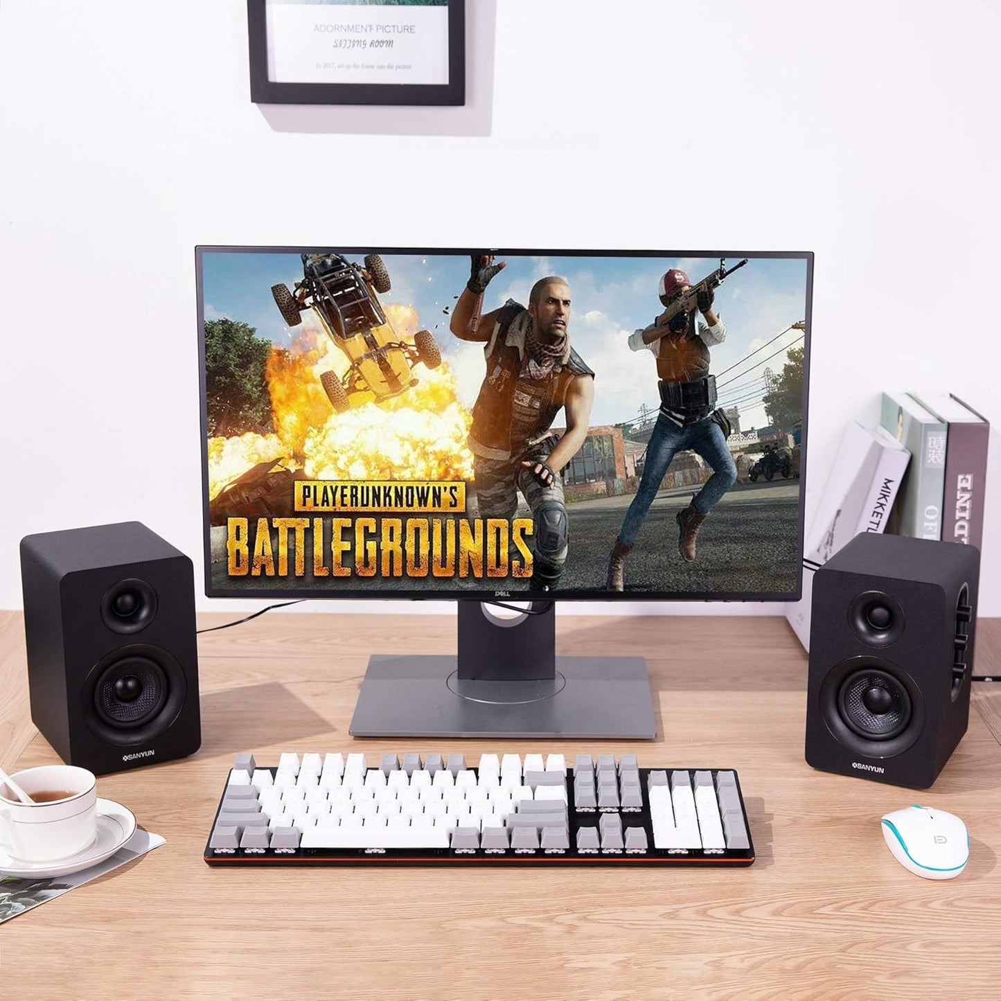 Sanyun SW208 3" Active Bluetooth 5.0 Bookshelf Speakers – 60W Carbon Fiber Speaker Unit - Built-in 24bit DAC - Dynamic 3D Surround Sound – 2.0 Computer PC Monitor Gaming Speakers (Pair, White)