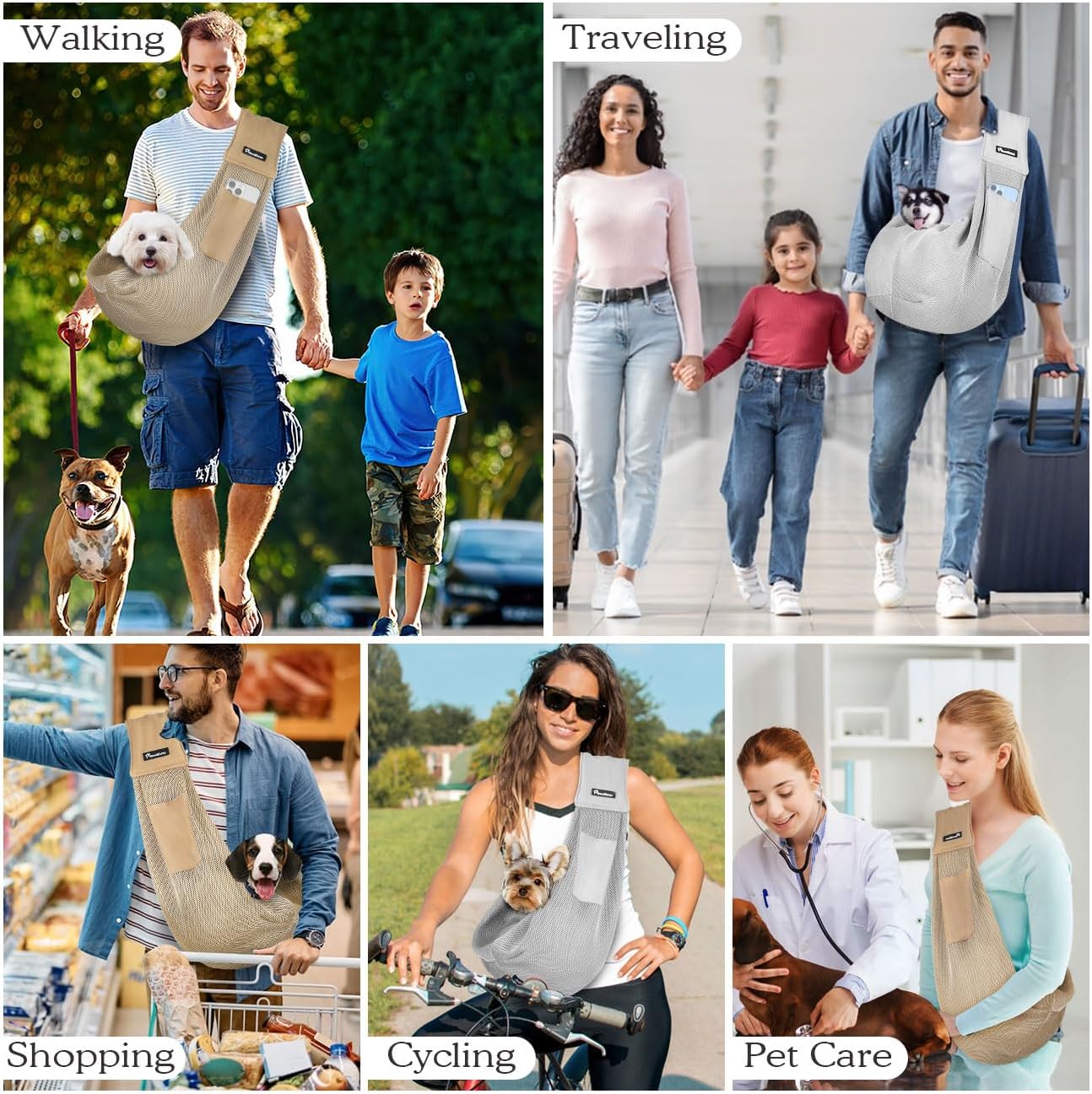 Pawaboo Small Dog Sling Carrier, Reversible Hands Free Dog Sling Carrier for Small Dogs and Cats, Puppy Sling Carrier with Adjustable Strap Buckle & Safety Harness, Puppy Essentials, Grey