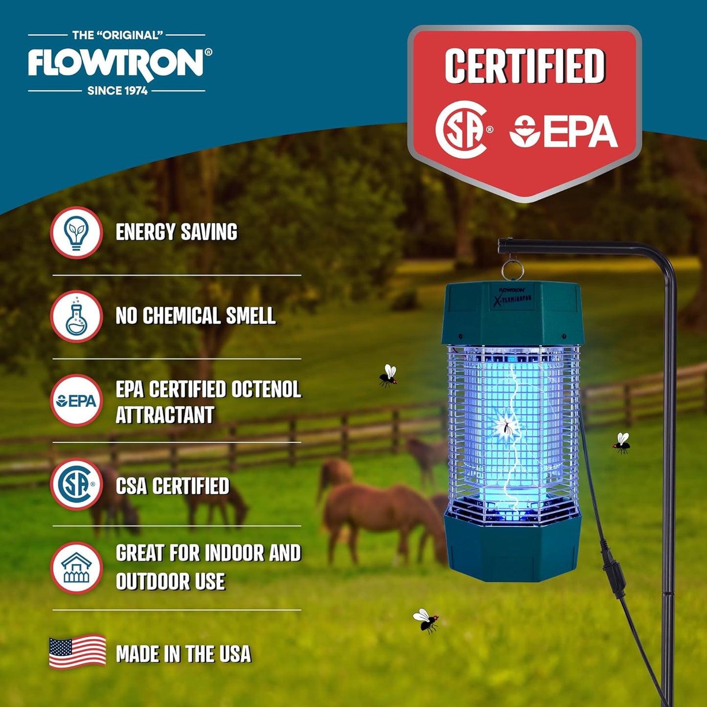 Flowtron Electric Bug Zapper 2 Acres Outdoor Insect Control with Dual Lure Method, 120W UV Light & Octenol Attractant for Fly & Mosquito, 5600V Kill Grid, Made in USA