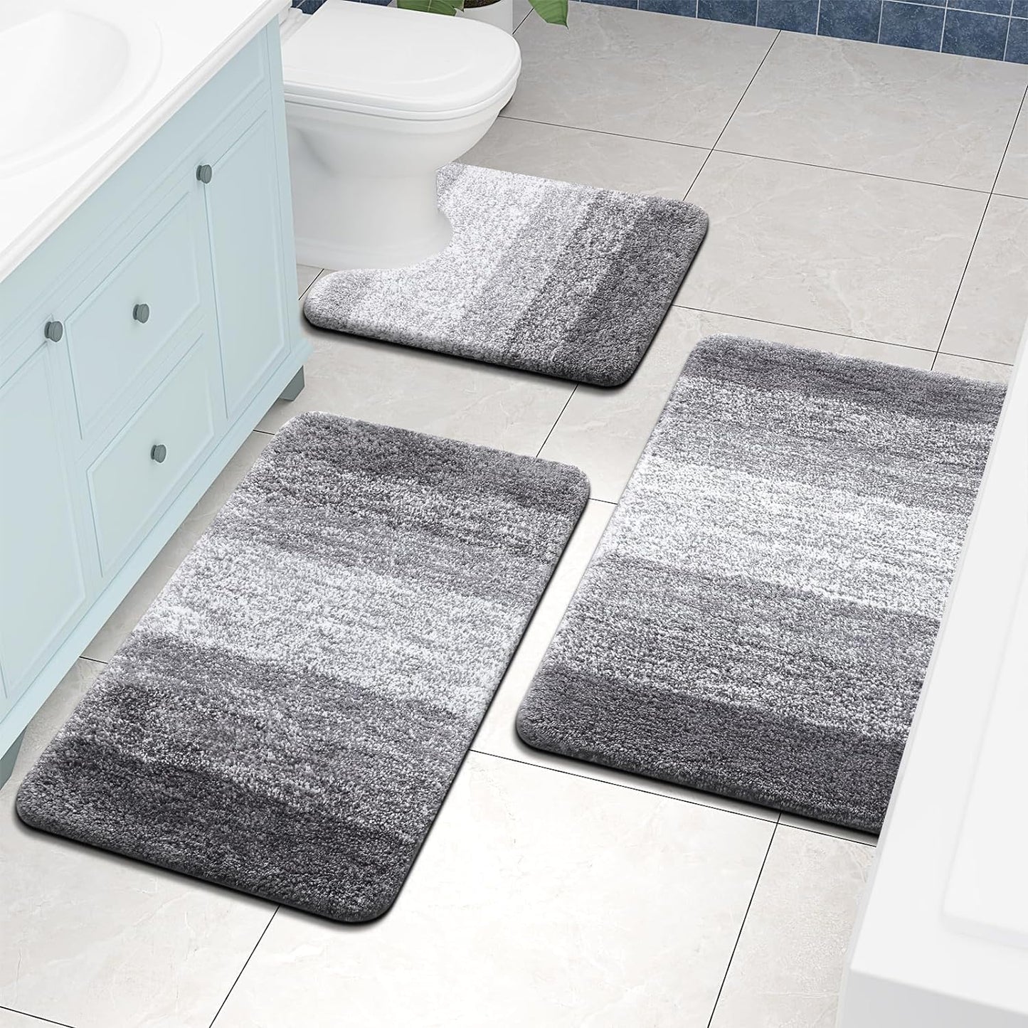 OLANLY Luxury Microfiber Bath Mat, Extra Soft and Absorbent Bathroom Mat, Non-Slip Plush Shaggy Bathroom Rug, Machine Wash Dry, Bath Rugs for Bathroom Floor, Tub and Shower, 16x24, Grey
