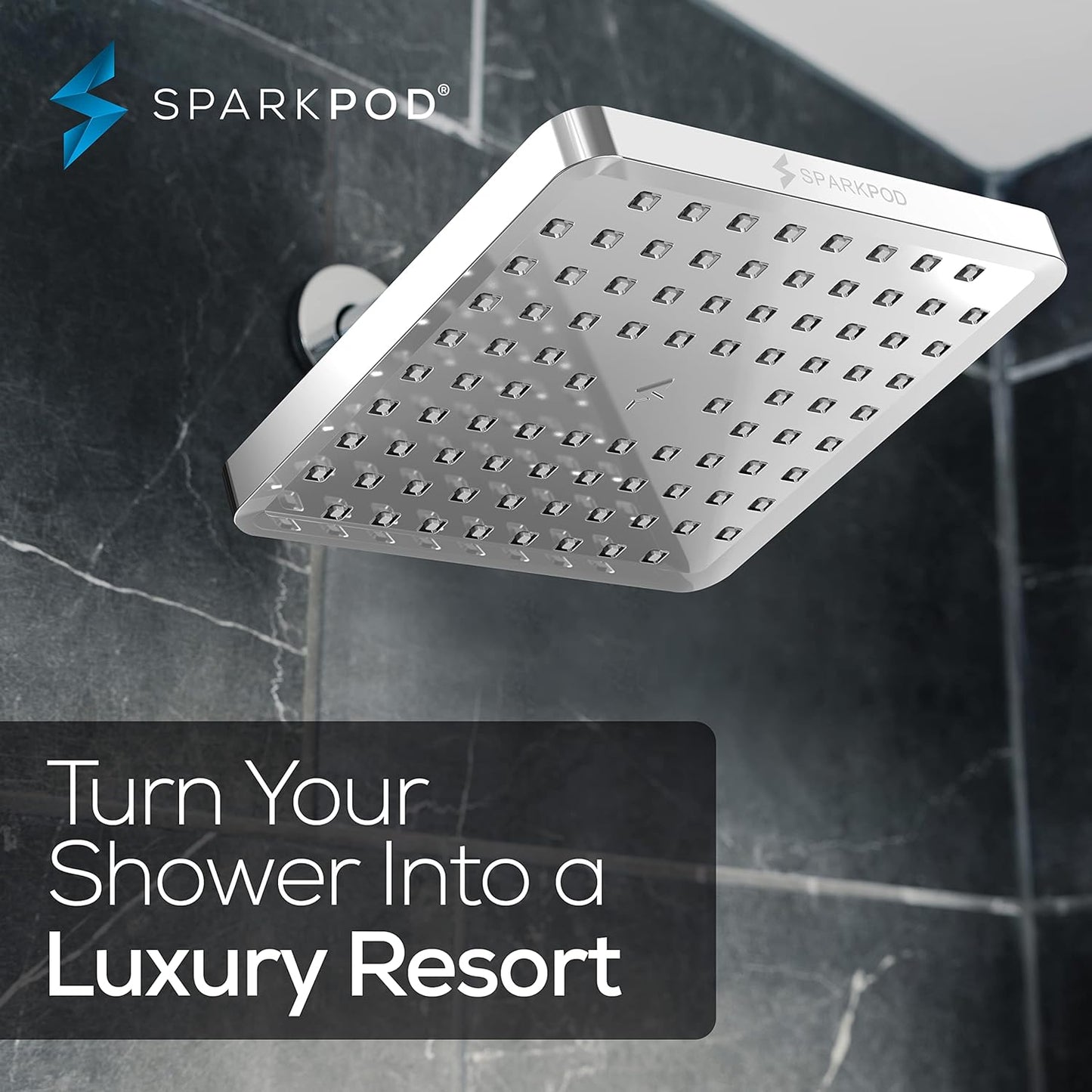SparkPod Shower Head - High Pressure Rain - Premium Quality Luxury Design - 1-Min Install - Easy Clean Adjustable Replacement for Your Bathroom Shower Heads (Luxury Polished Chrome, 6 Inch Round)