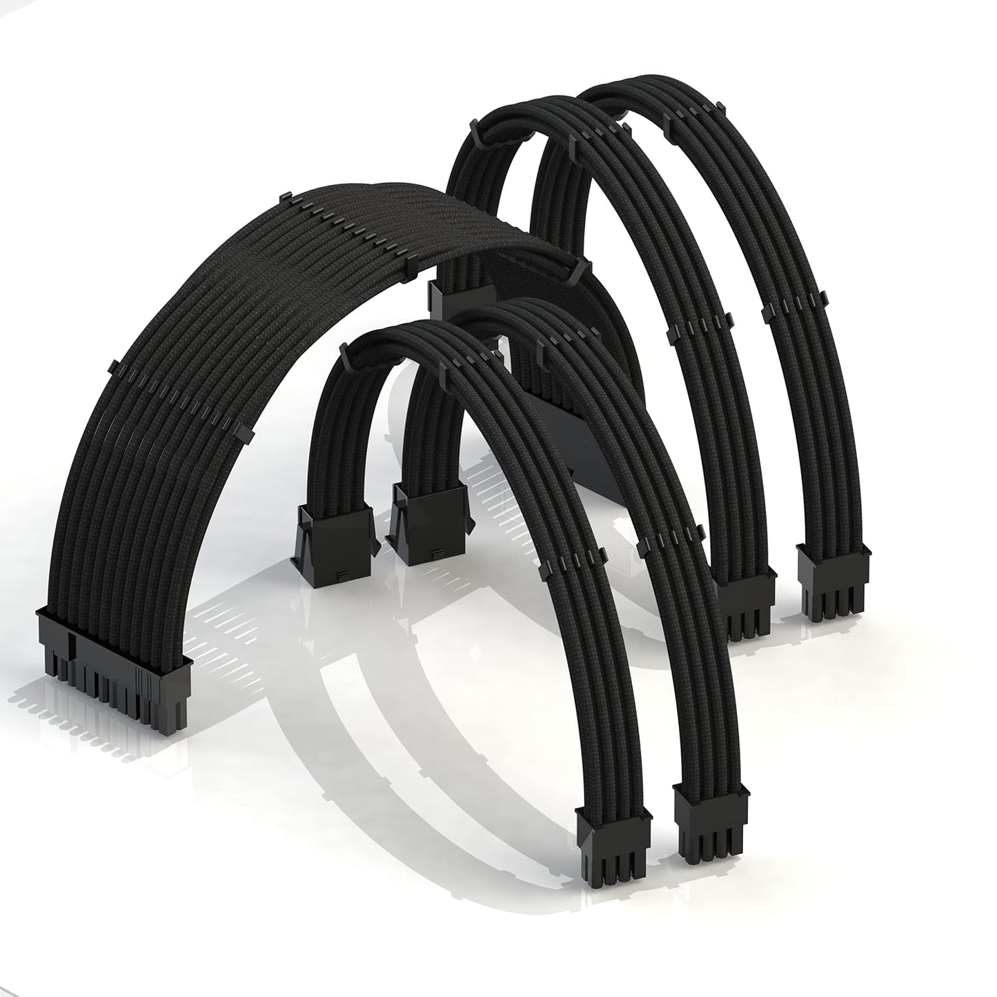 LINKUP - 30cm Super Soft and Flexible PSU Cable Extension Sleeved Custom Mod GPU PC Braided w/Comb Kit | 1 x 24 P (20+4) | 2 x 8 P (4+4) CPU | 2 x 8 P (6+2) GPU Set | 300mm - Blackgreen