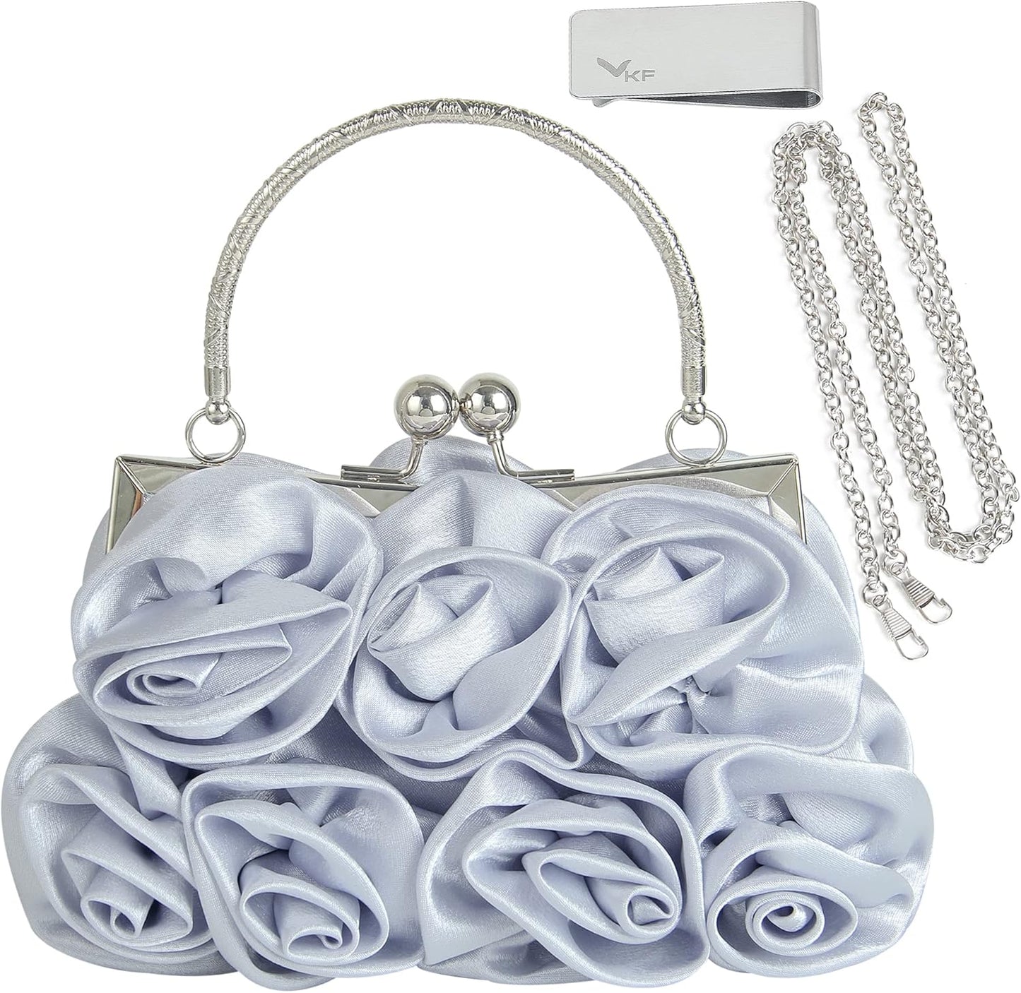 kilofly Missy K 7 Roses Clutch Purse, Satin, with Detachable Strap + kilofly Money Clip