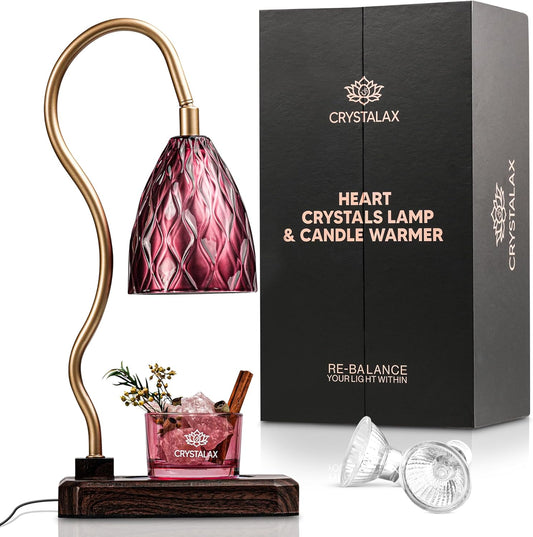 CRYSTALAX Heart Chakra Lamp & Candle Warmer – Rose Quartz Crystal-Filled Dual Light, Boho Decor, Touch Dimmer, Self-Care Meditation Lamp for Bedroom, Yoga, Reiki & Gifting.