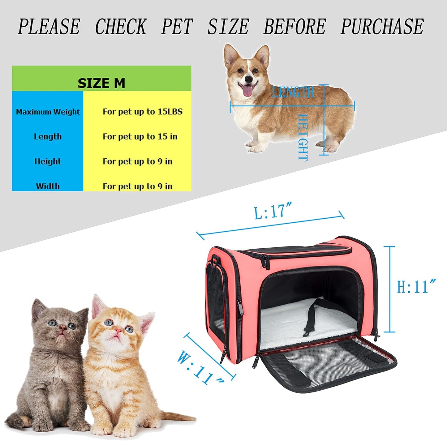 NextFri Soft Sided Carrier for Cats Dogs,TSA Airline Approved Collapsible Travel Pet Carrier (Magenta, Medium)