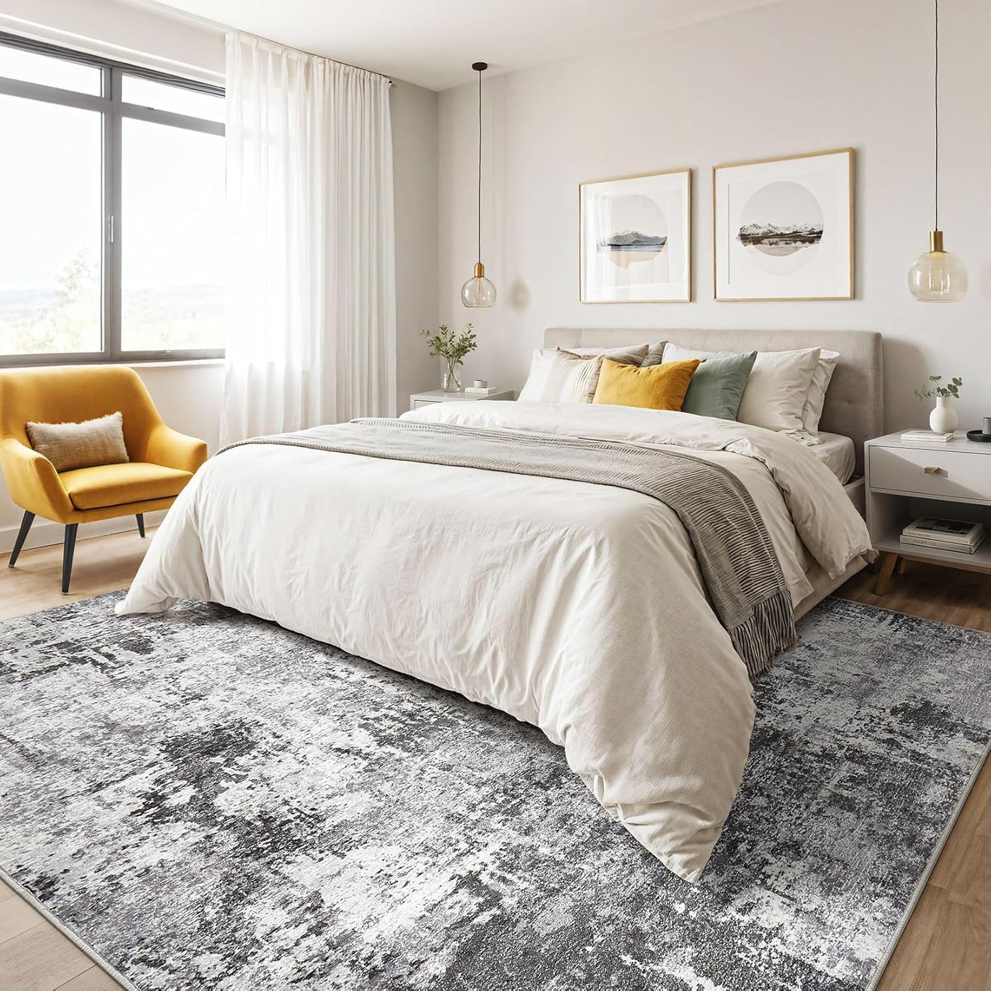 6x9 Area Rugs Living Room: Large Washable Abstract Modern Soft Rug Stain Resistant Indoor Floor Non Slip Accent Carpet for Bedroom Nursery Playroom Dining Room Office Dorm Home Decor- Gray Gold